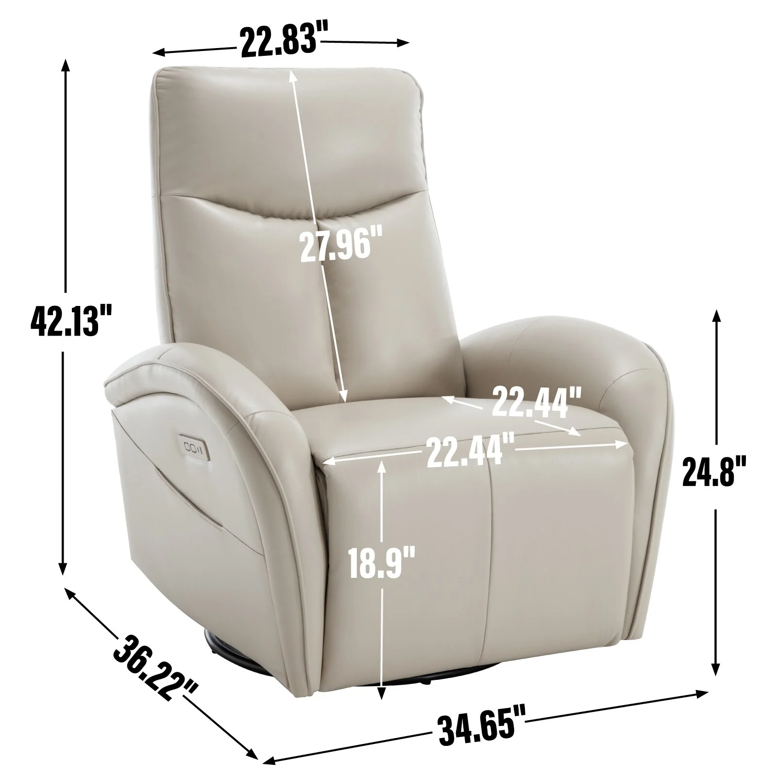 Armless Power Glider Swivel Recliner Chair with USB & High Back