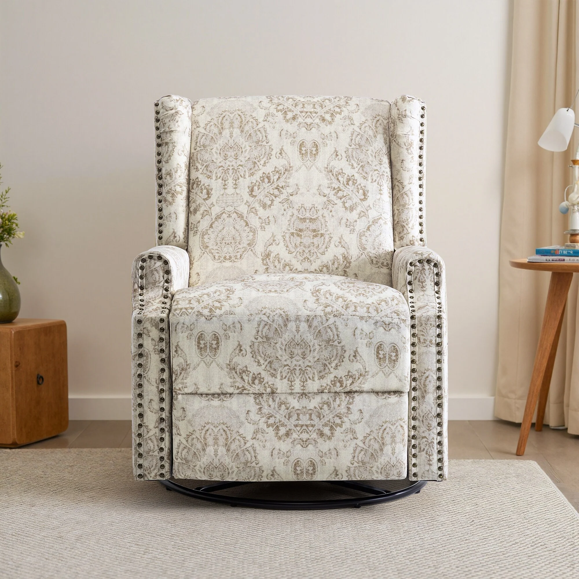 Linen Manual Swivel Base Recliner Chair with Footrest