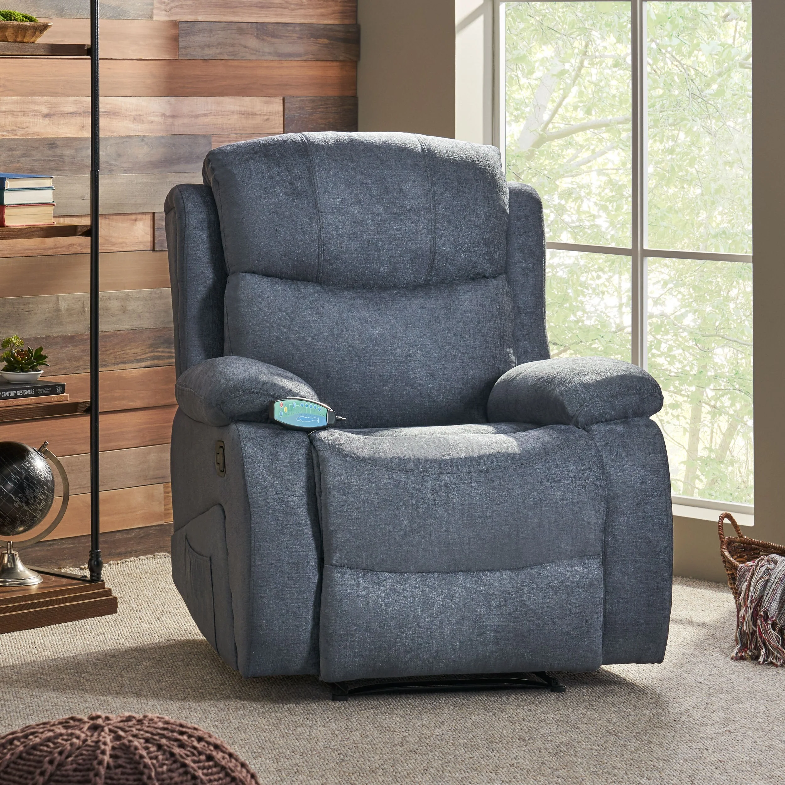 Grey Tufted Massage Recliner Chair with Pillow, Heating, Remote Control, and Manual Recline - 5 Massage Modes, Side Pocket