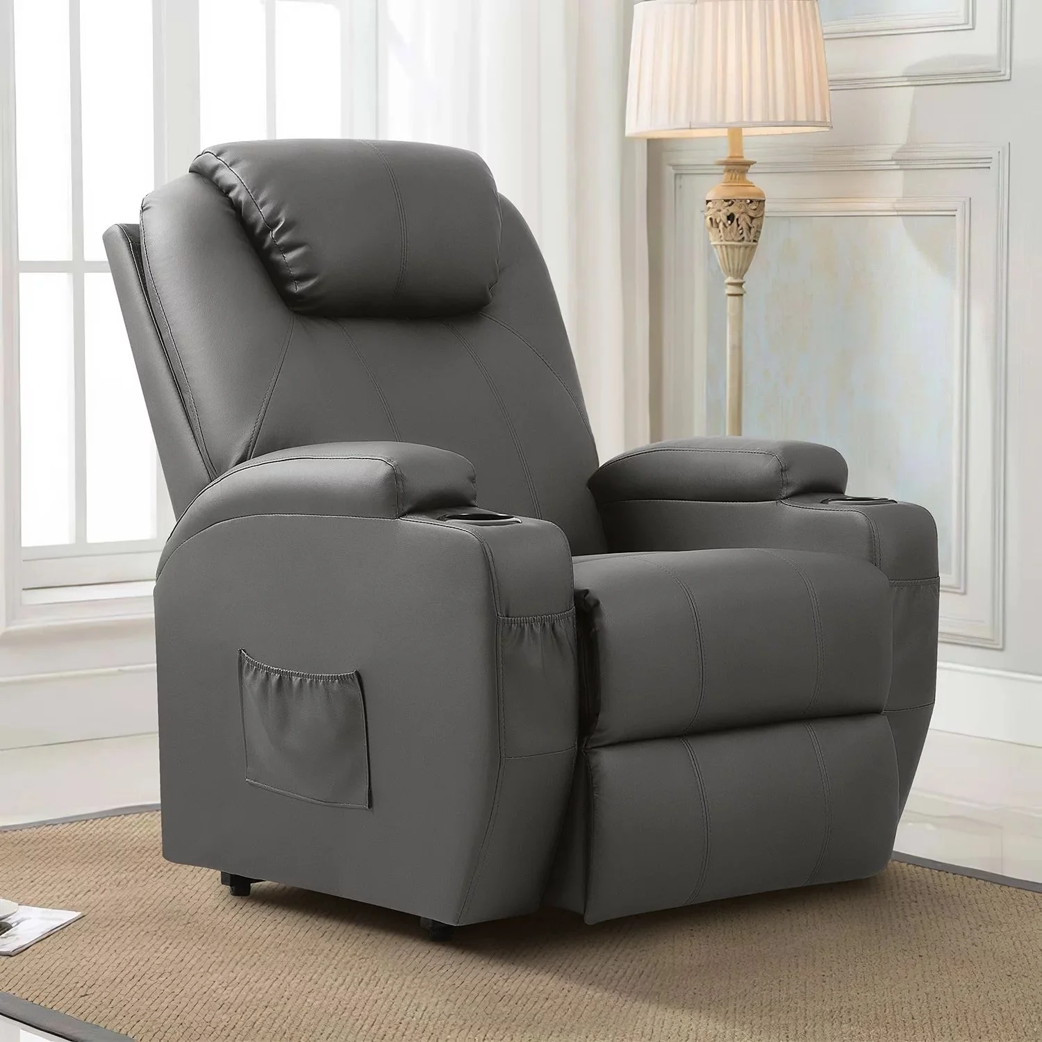 LACOO Power Lift Recliner PU Leather Reclining Chair with Massage