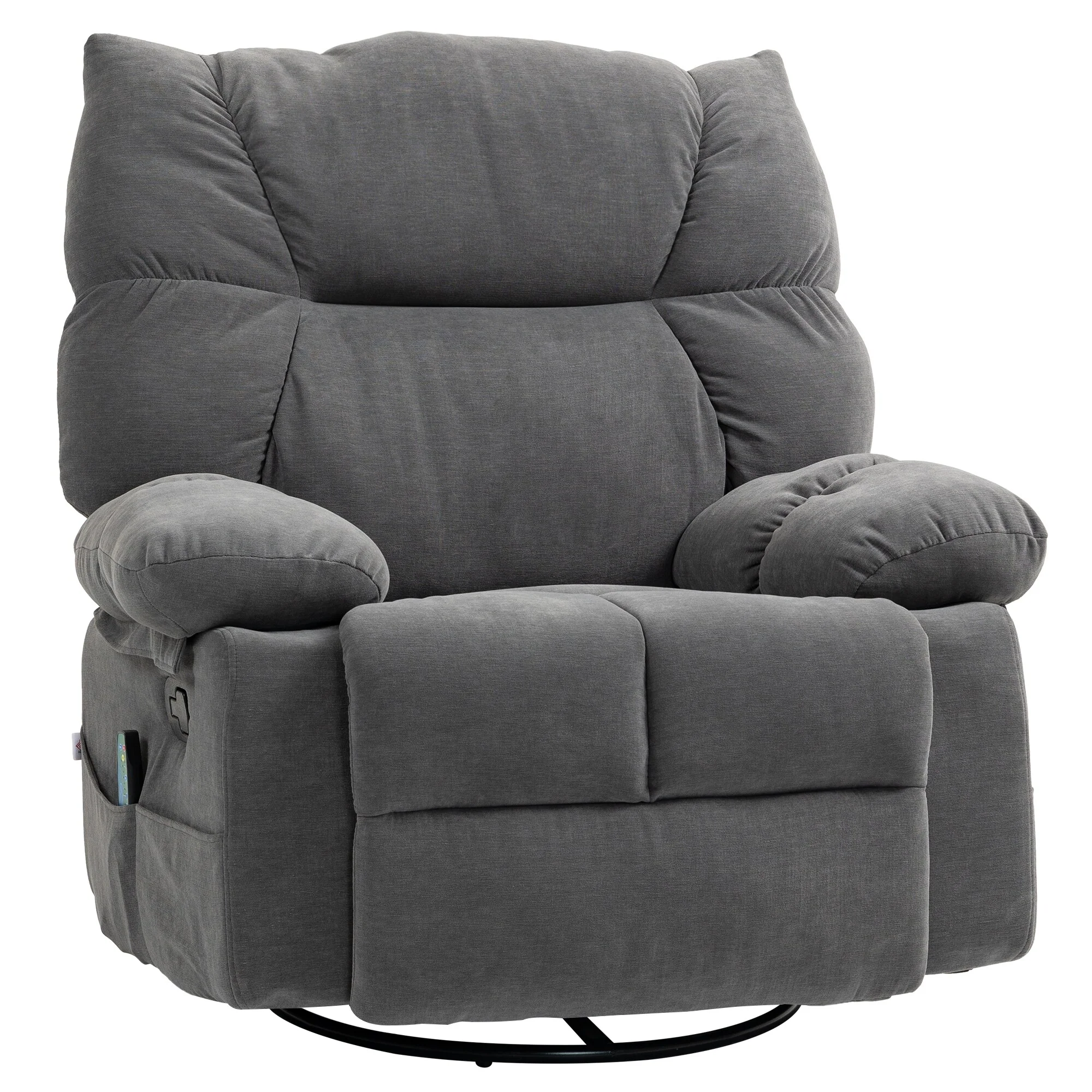 Grey Oversized Swivel Manual Recliner with Massage & 4 Pockets