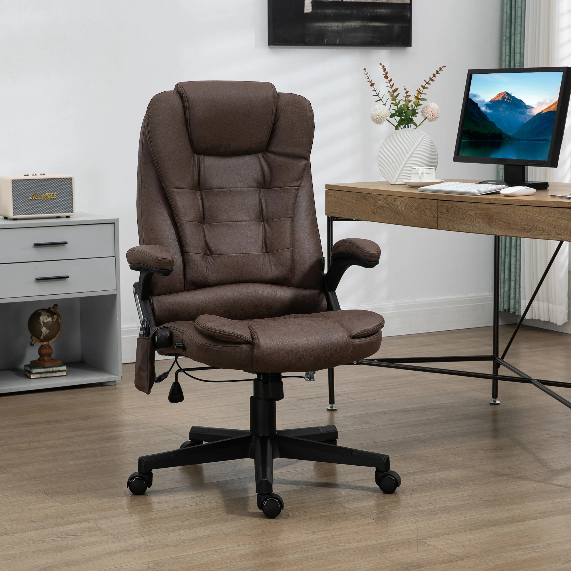 Heated Microfiber Executive Office Chair with 6-Point Massage, Reclining Backrest, Adjustable Height & Remote Control