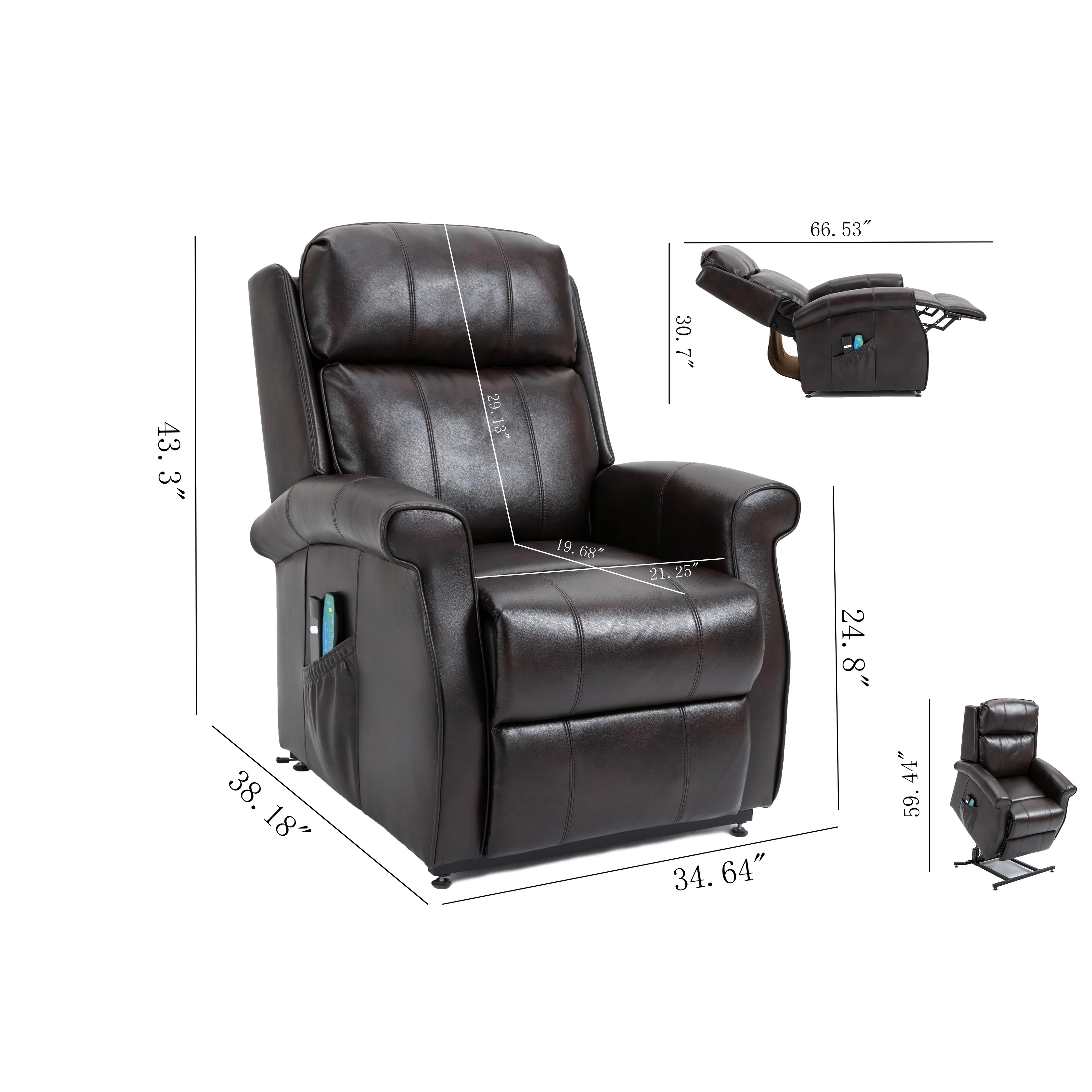 Clihome Faux Leather Elderly Power Lift Recliner Chair with Massage
