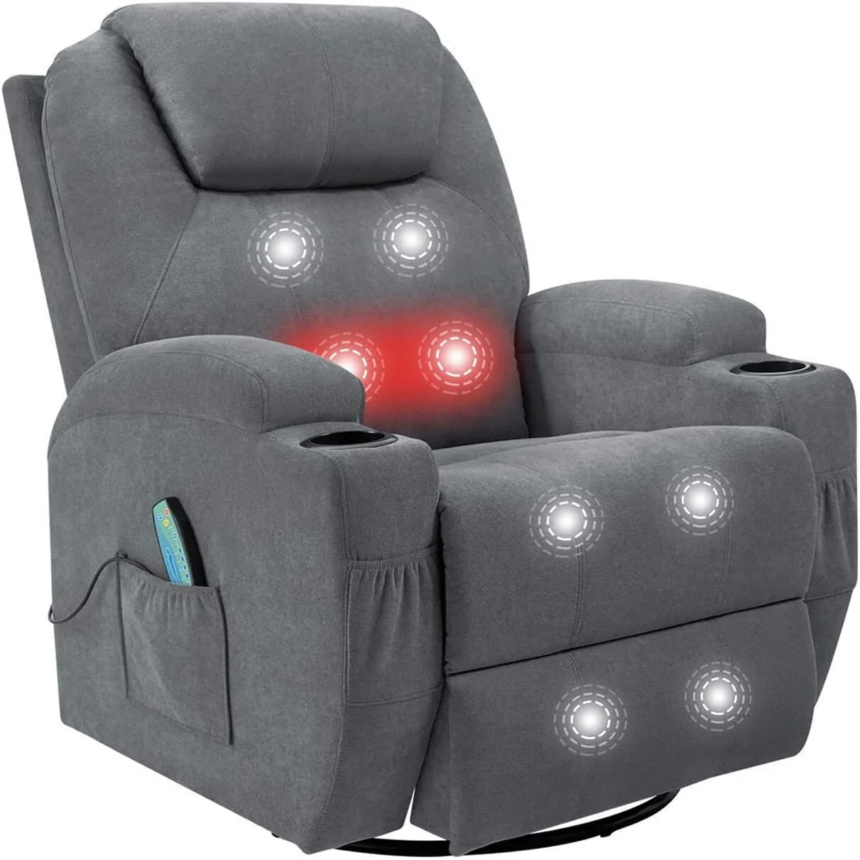 Furniwell Rotary Massage Heated Function Recliner Fabric Whirl