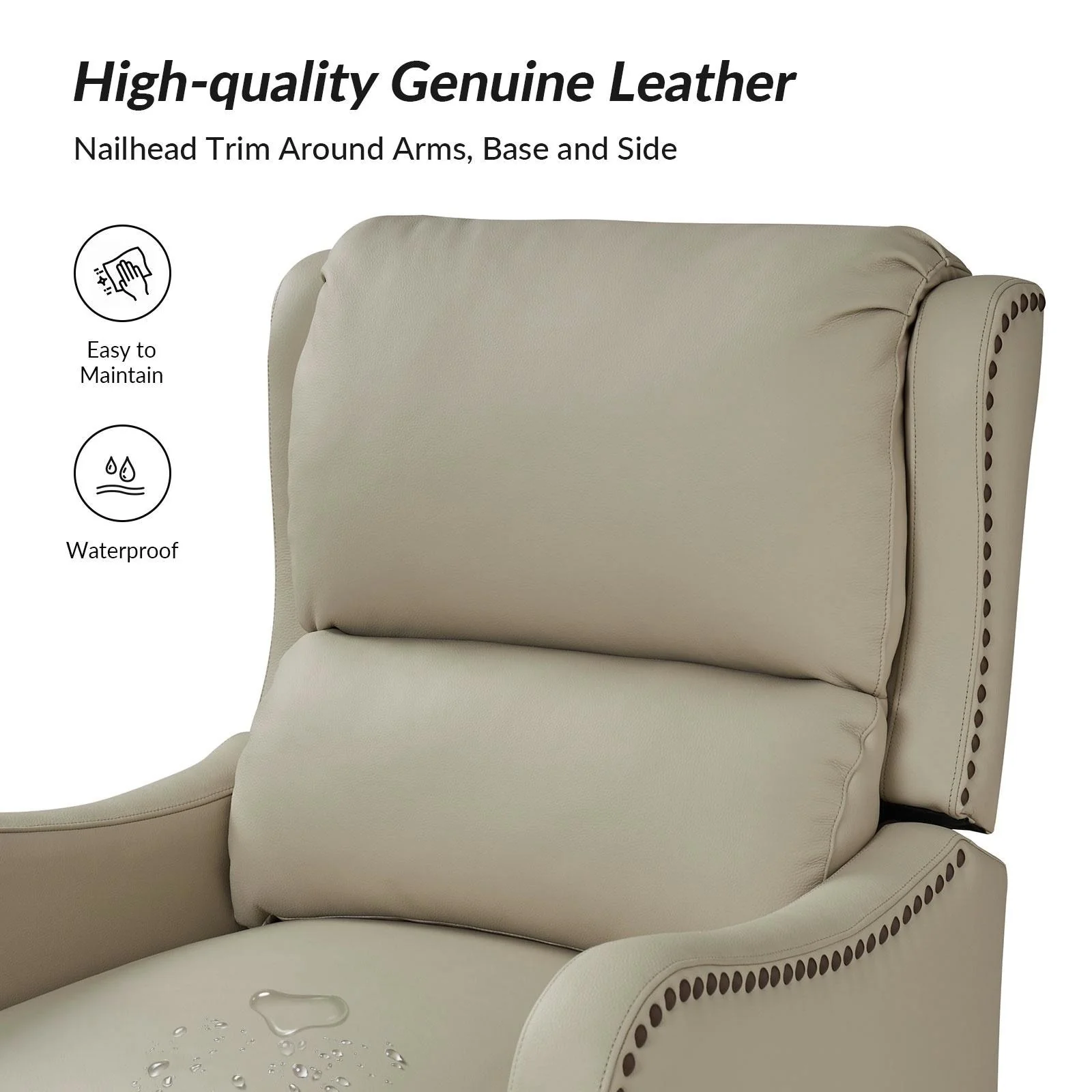 Brigida Modern Genuine Leather Nailhead Trim Recliner with Adjustable Footrest Set of 2 by HULALA HOME