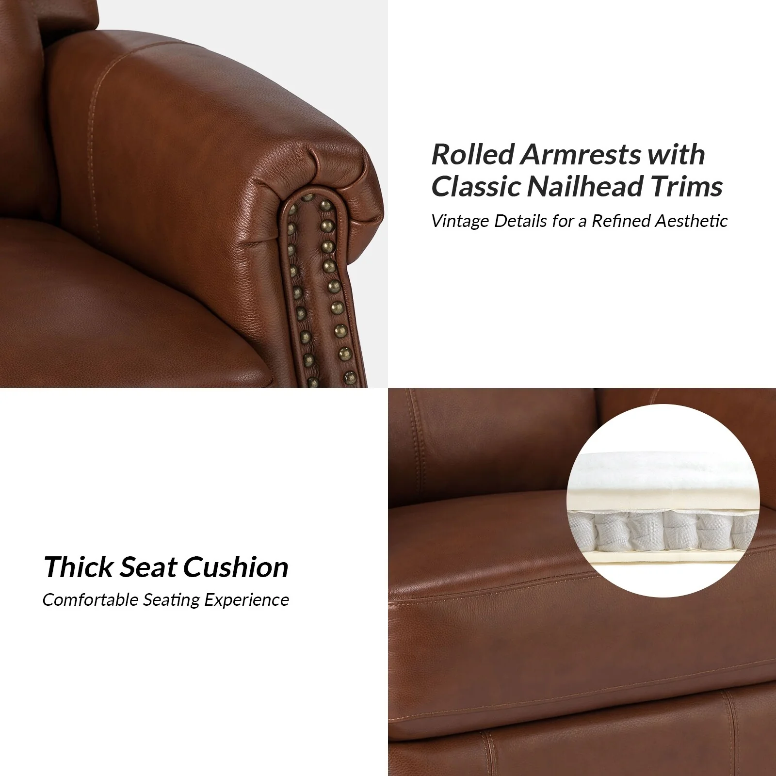 Renato Traditional Genuine Leather Nailhead Power Swivel Recliner Chair with Metal Base Set of 2 by HULALA HOME