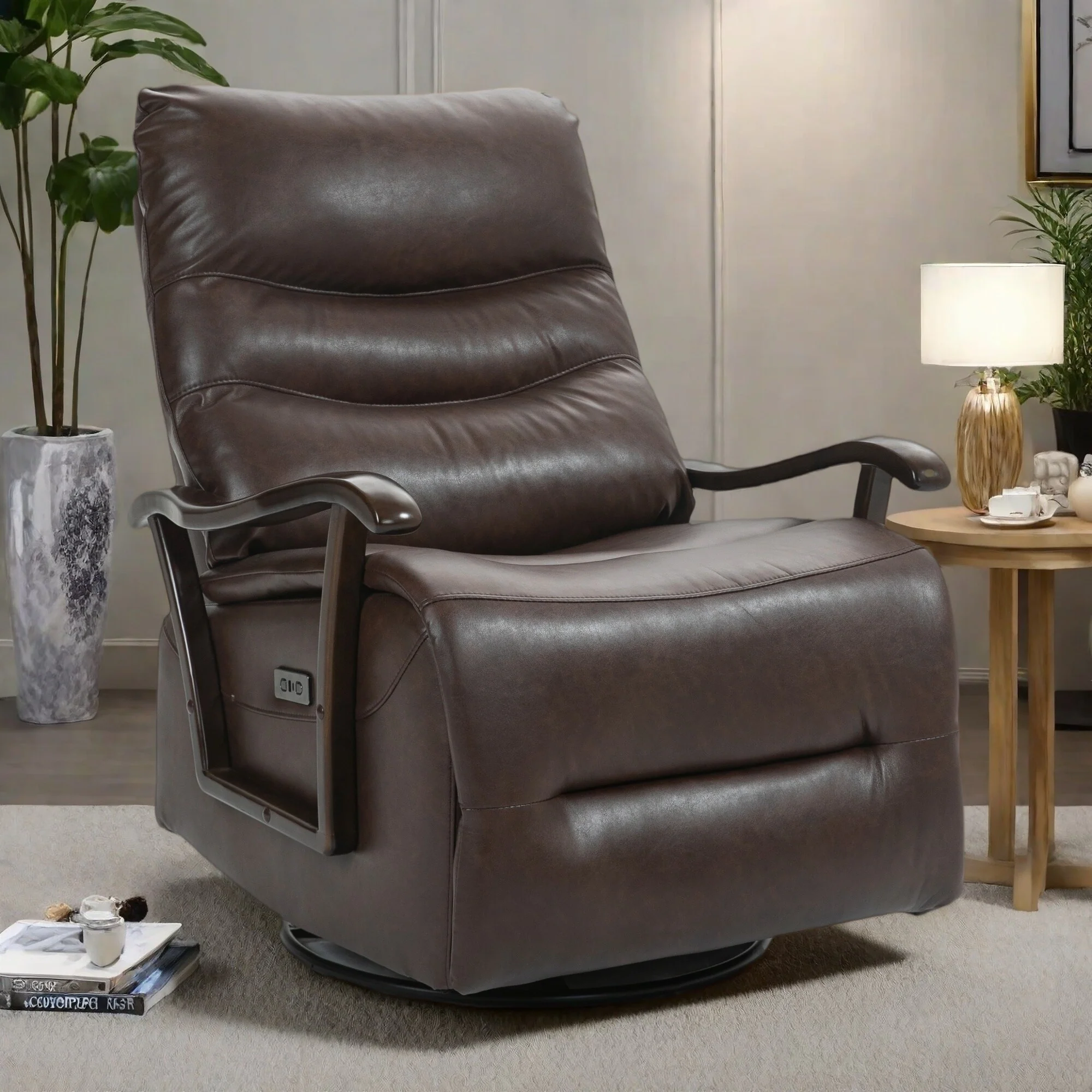Water-Resistant Swivel Power Recliner Chair with USB Port, Solid Wood Armrests, and Gentle Rocking Function