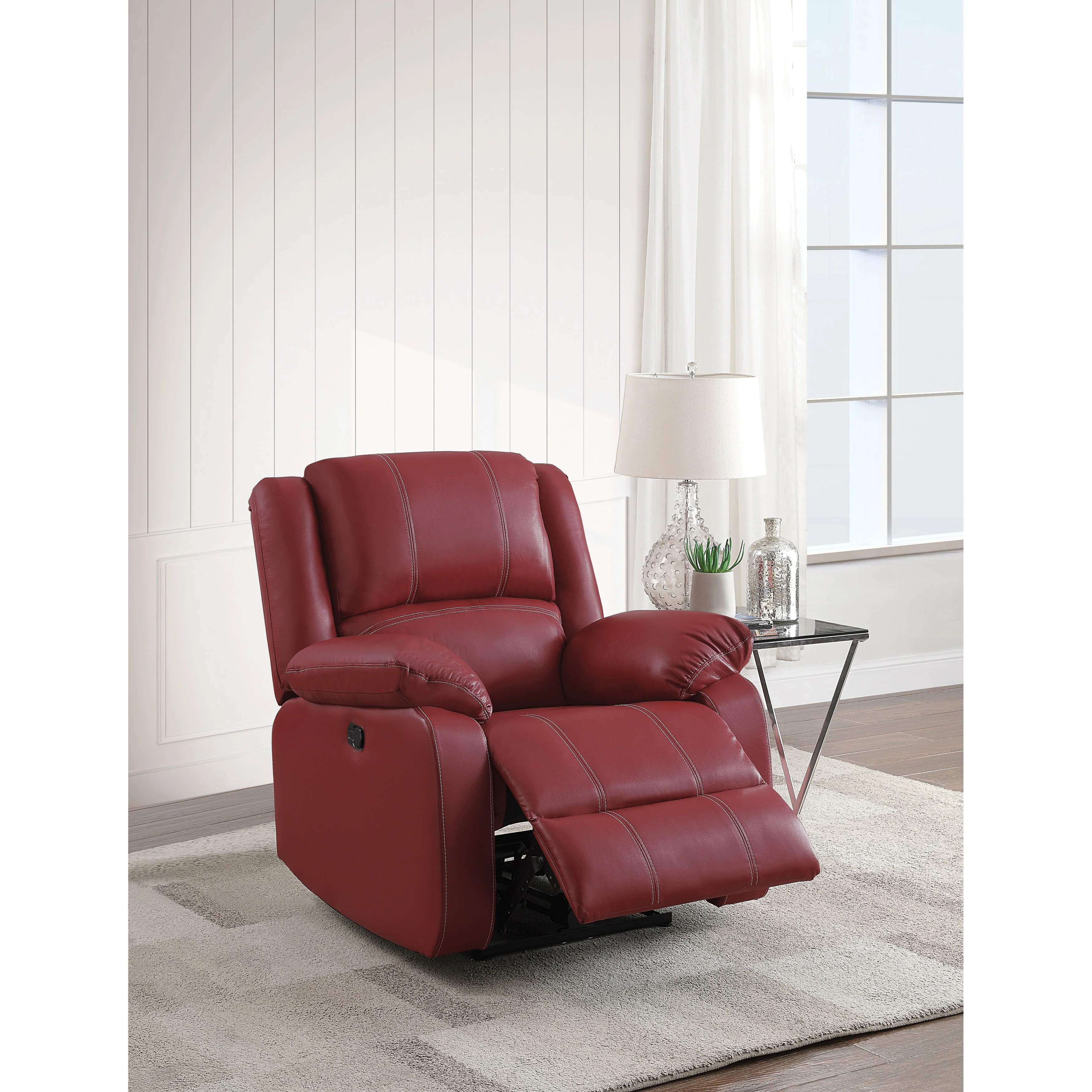 Red Synthetic Leather Motion Rocker Recliner