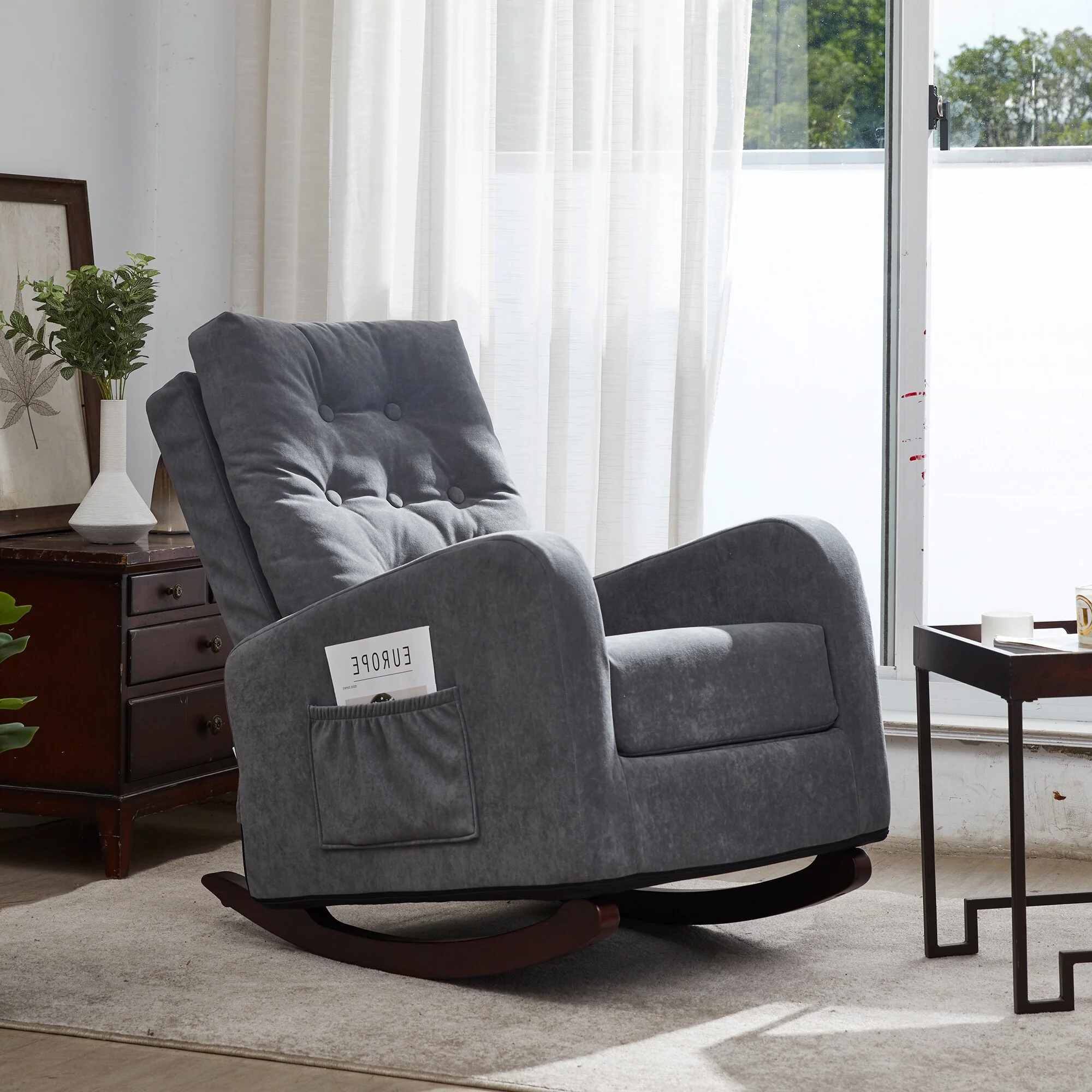 Upholstered Glider Rocking Chair with High Backrest