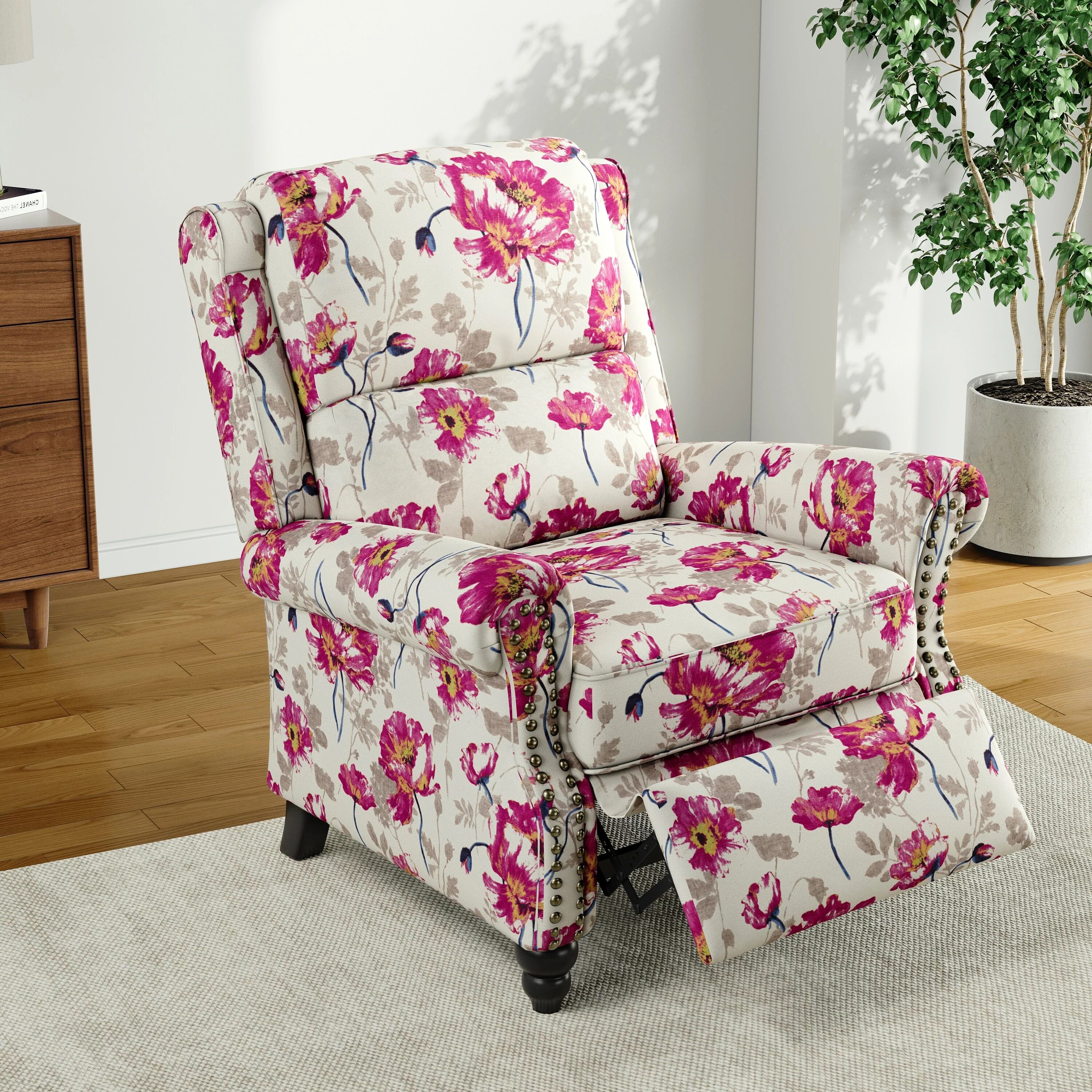 Alisa 35'' W Vegan Leather/ Linen Glider Push Back Recliner Chair