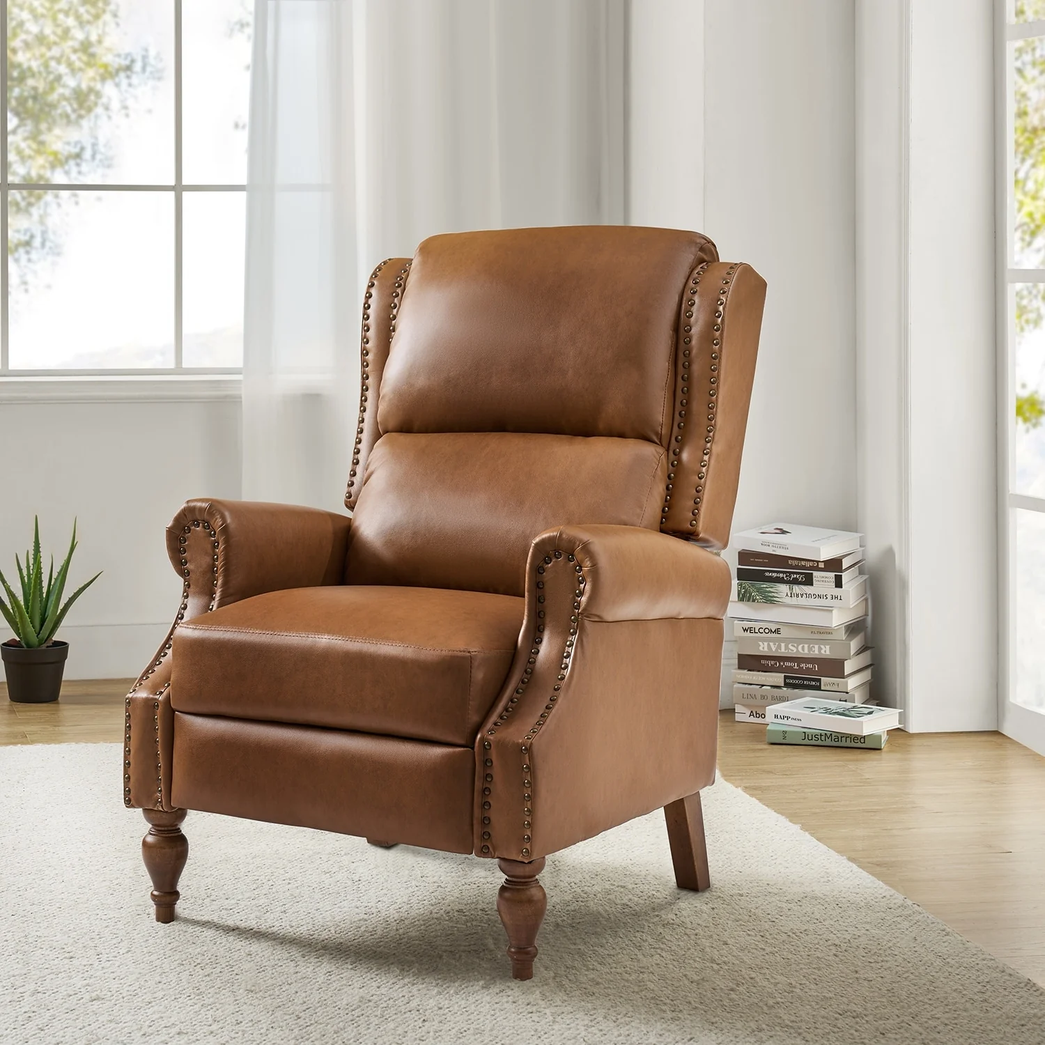 Terri Traditional Vegan Leather Manual Push Back Recliner by HULALA HOME