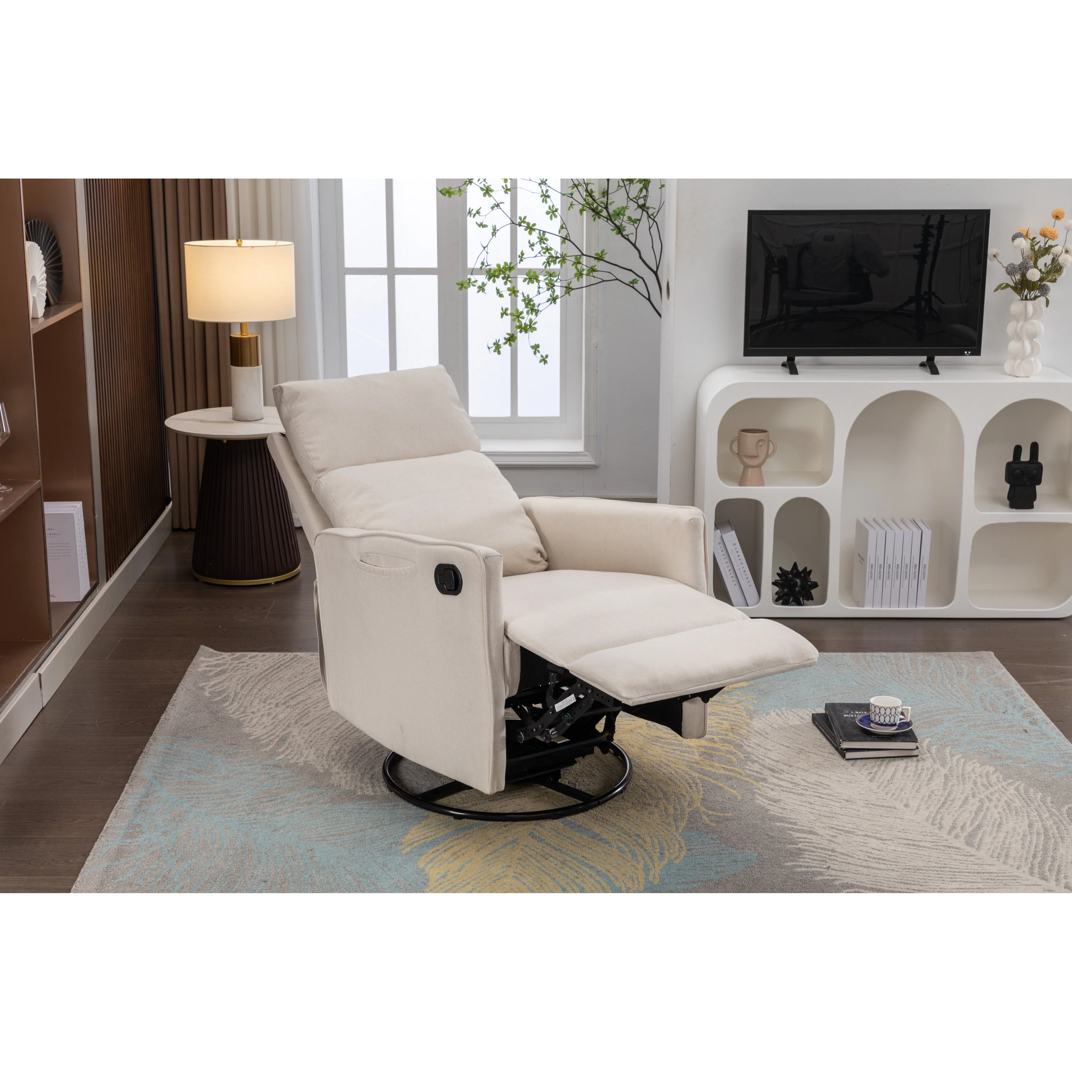 Manual Swivel Rocker Recliner Chair with Adjustable Back & Footrest