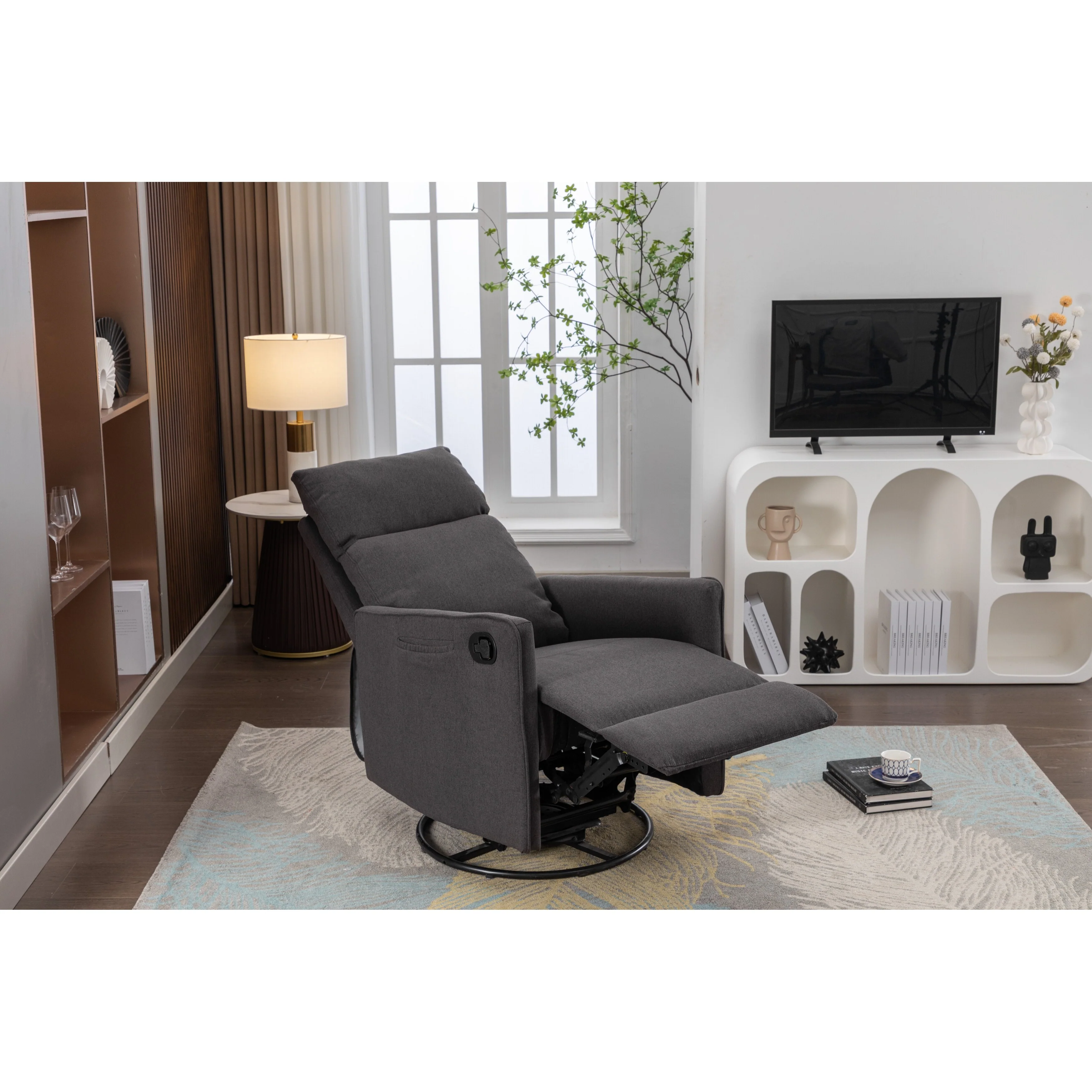 Manual Swivel Rocker Recliner Chair with Adjustable Back & Footrest