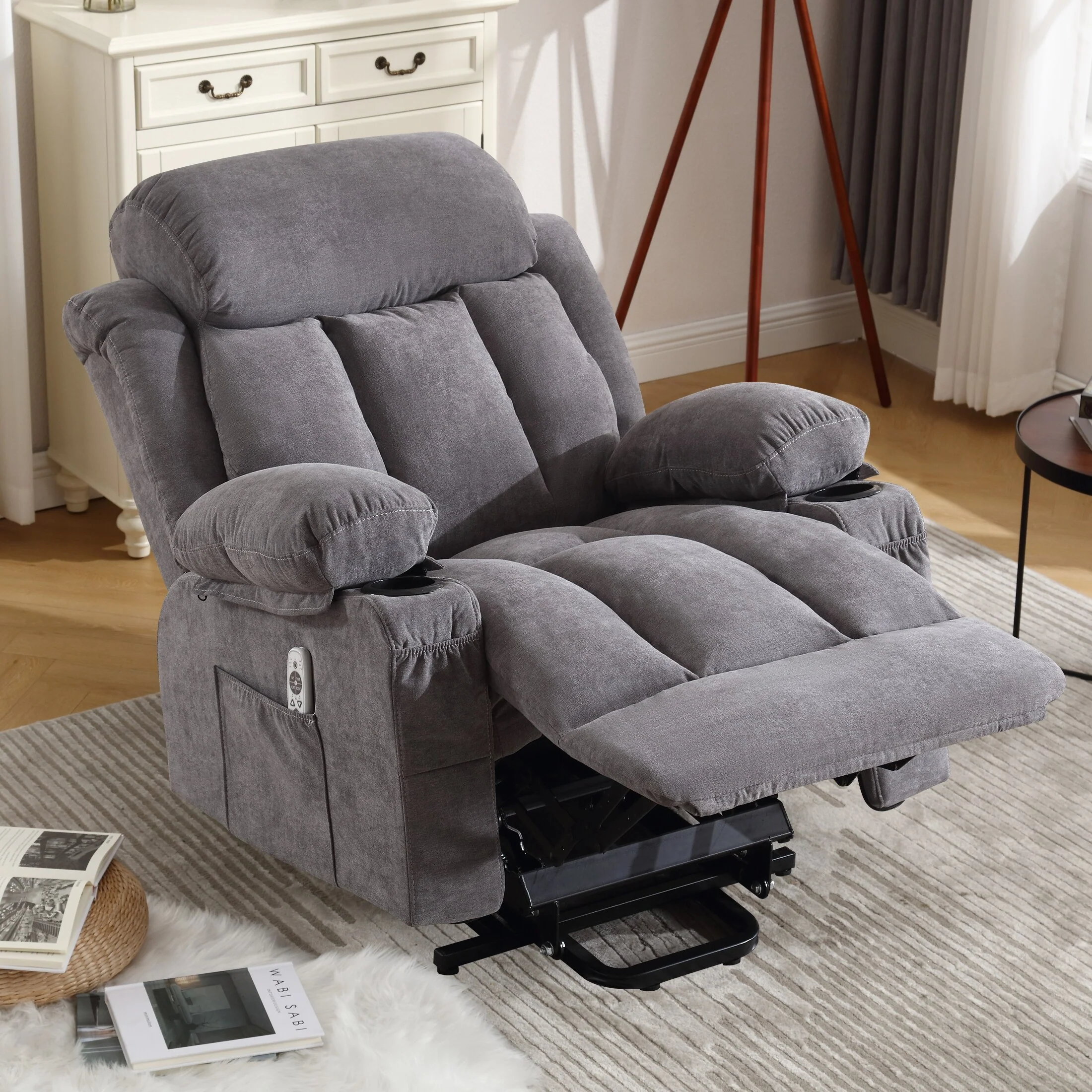 Beige Electric Recliner with Heat, Massage, USB, and Remote Control