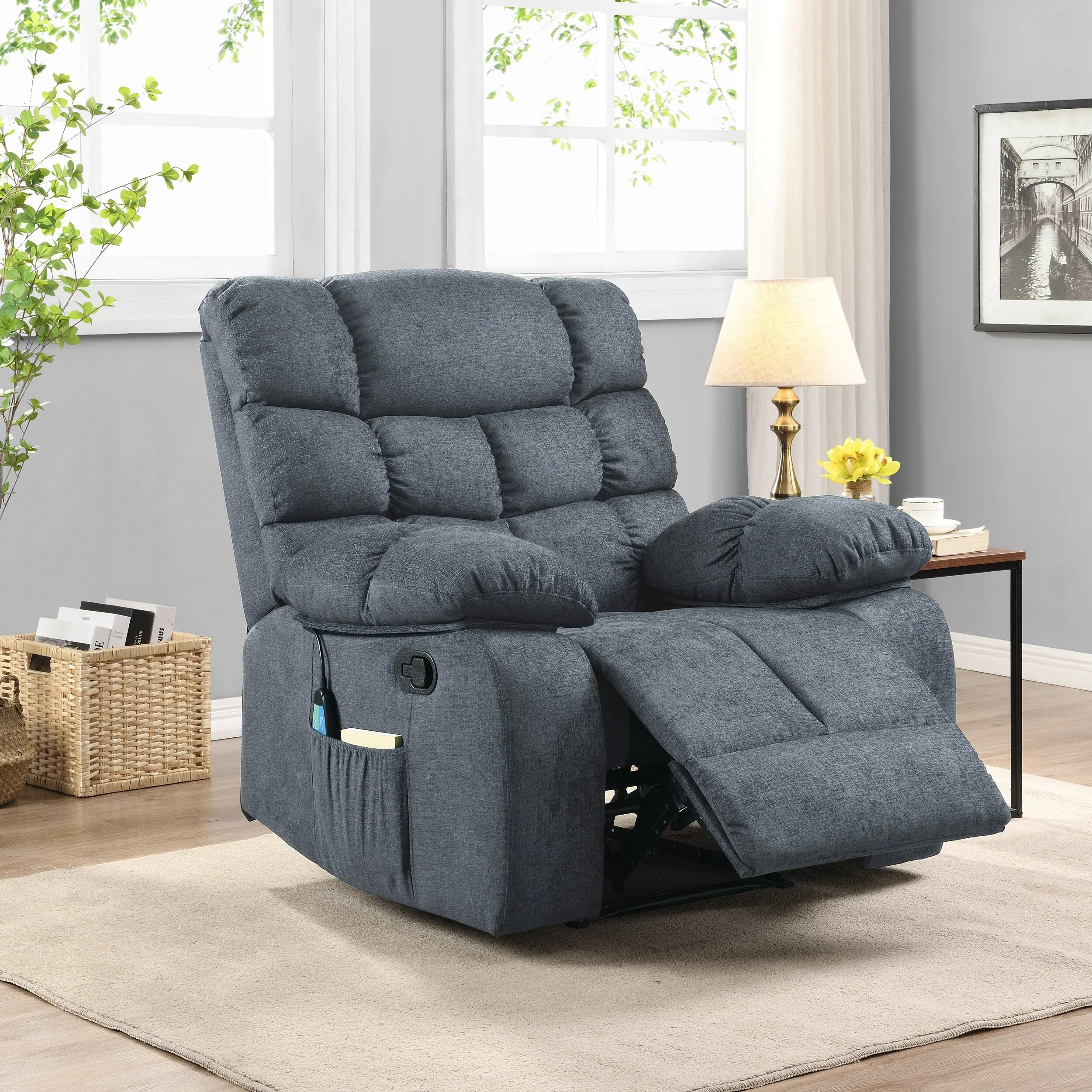 Modern Massage Recliner Chair with Pillow Tufting & Manual Recline