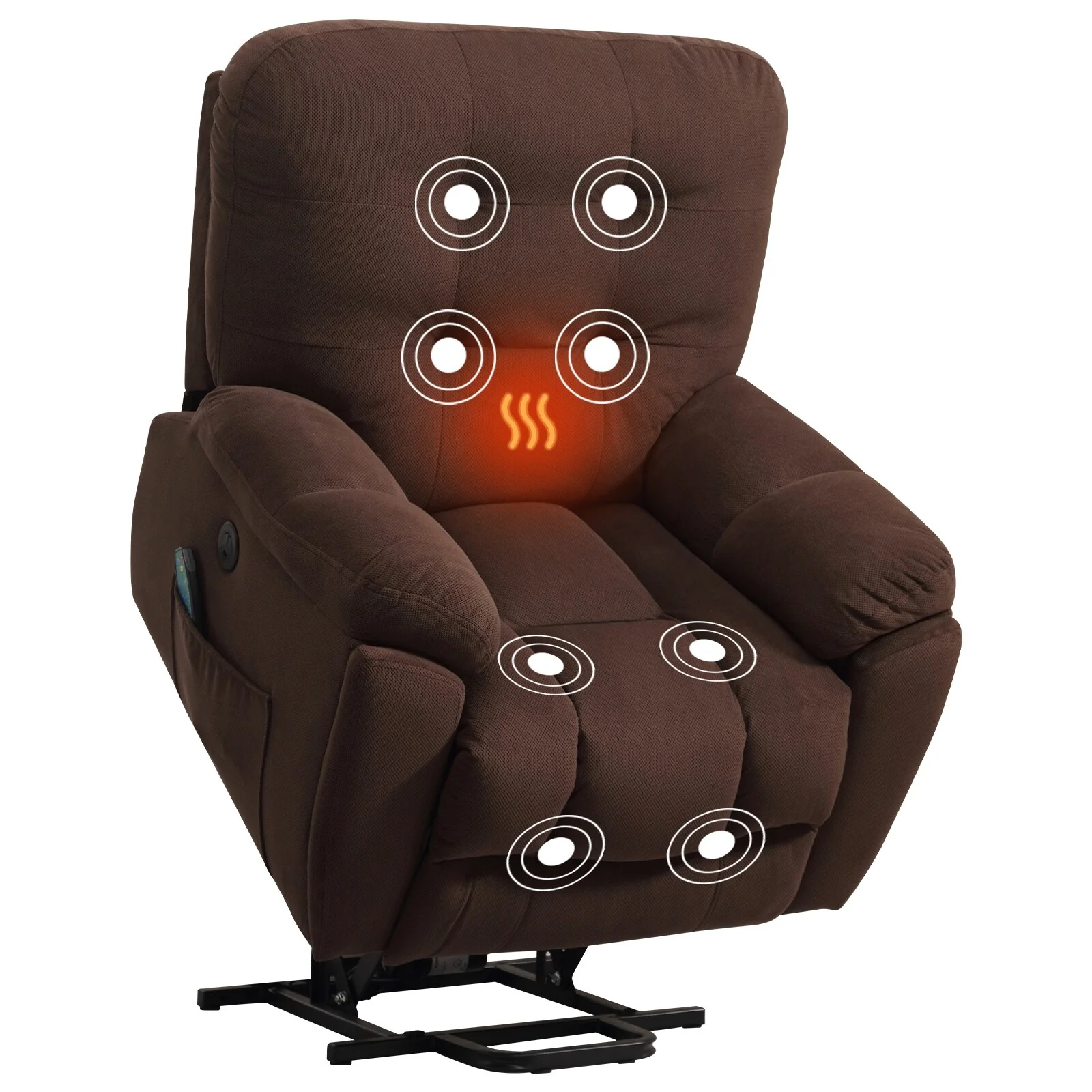 Grey Power Lift Recliner with Massage, Heat, USB Charging, Hidden Cup Holders, and Adjustable Reclining Positions