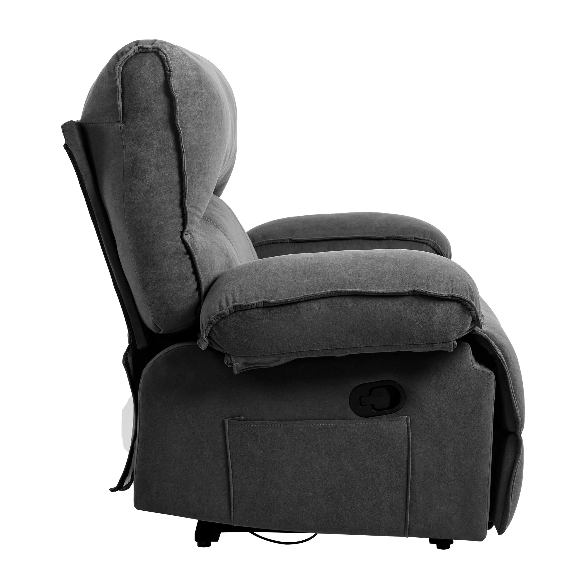 Grey Spacious Push-Back Recliner Sofa Chari with Super Soft Fleece Upholstery and Heated Massage Pillow