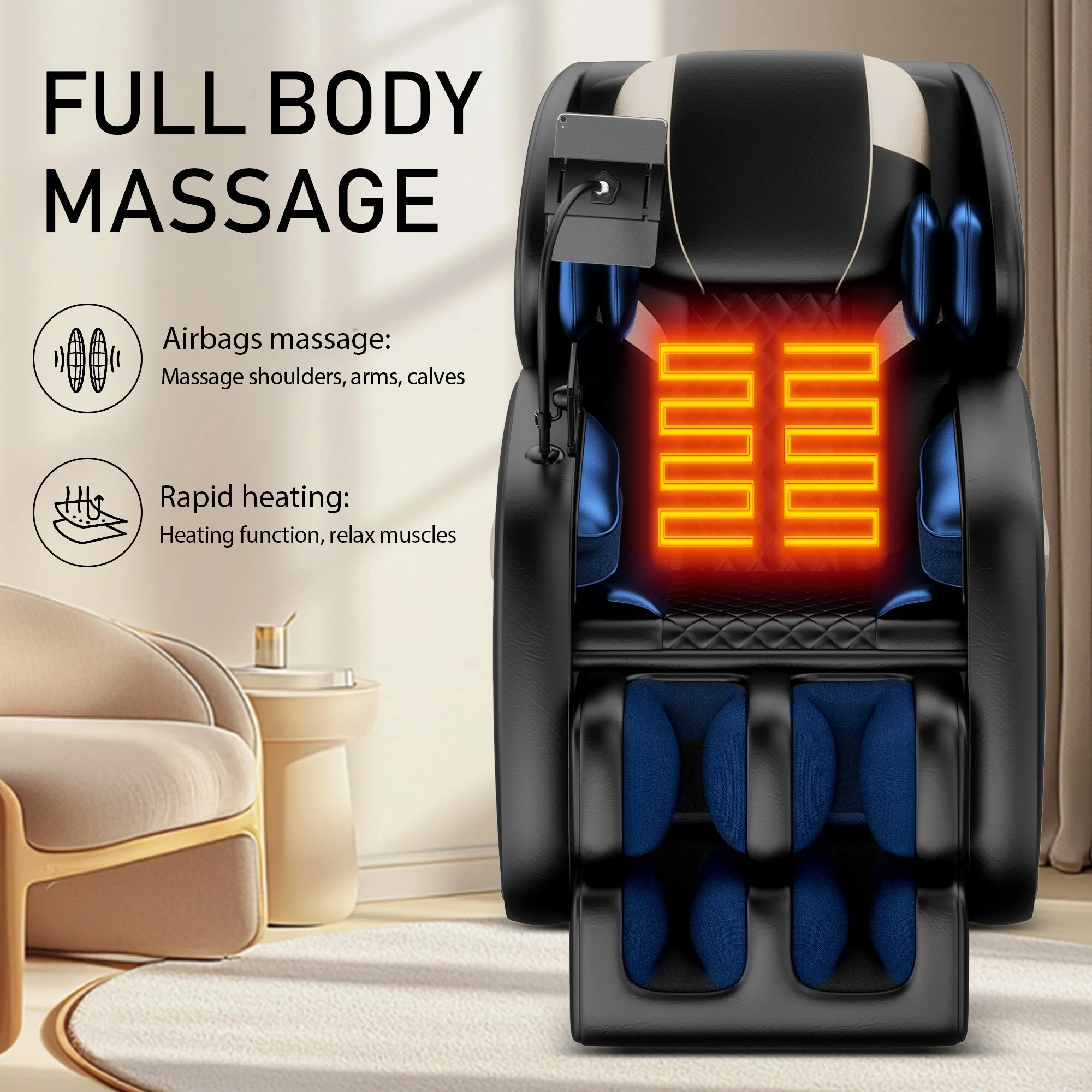PU Leather Zero Gravity Full-Body Massage Chair with Foot Roller, Lumbar Heat, and Bluetooth Speakers