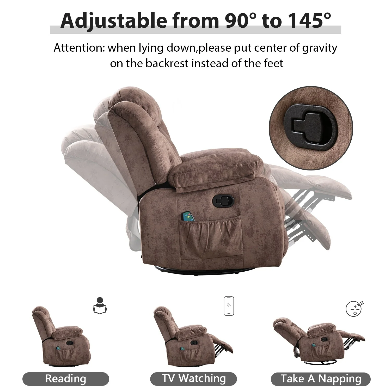 360�� Rotatable Swing Manual Massage Rocker Recliner With Heat And Vibration