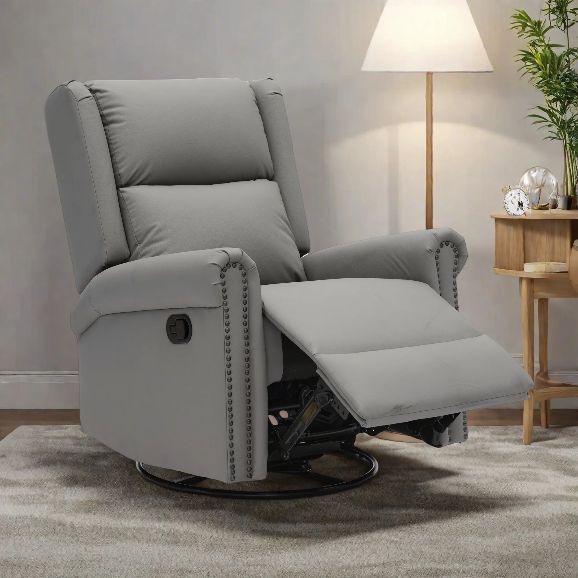 Ergonomic Swivel Rocker Recliner Chair with USB/Type-C Ports, Curved Backrest and Lumbar Cushion, 270�� Rotation
