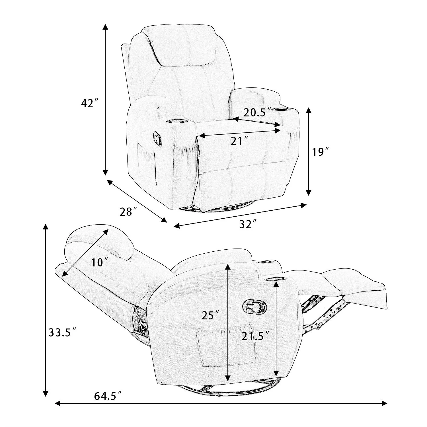 Homall Massage Recliner Chair Swivel Fabric Living Room Sofa