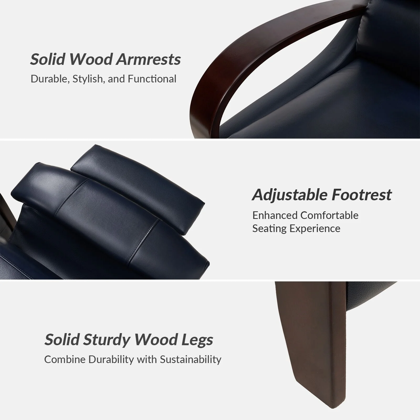 Alex Mid-century Modern Cigar Genuine Leather Manual Recliner with Wooden Curved Arms, Set of 2