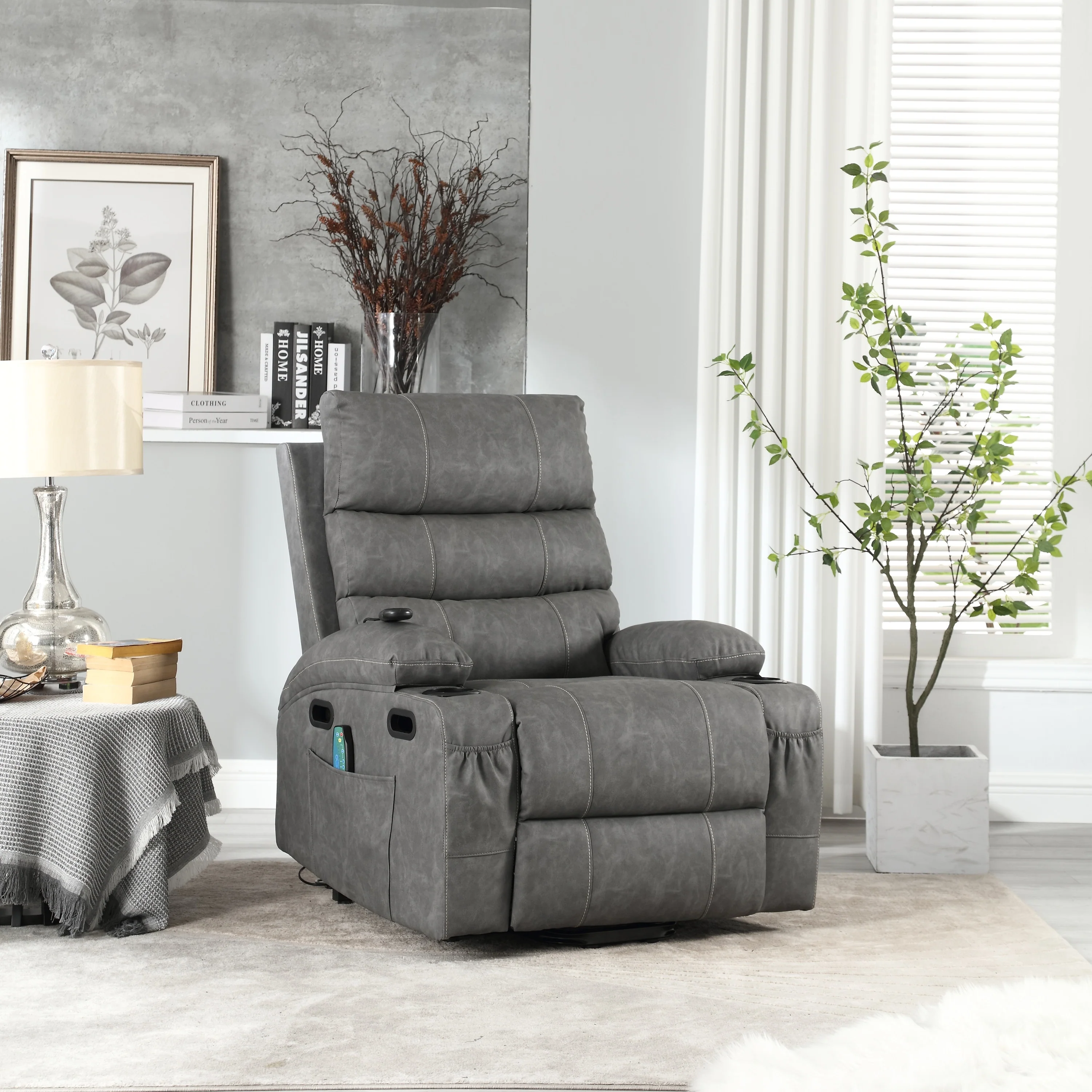 PU Leather Power Lift Recliner with Massage, Heating & Cup Holders