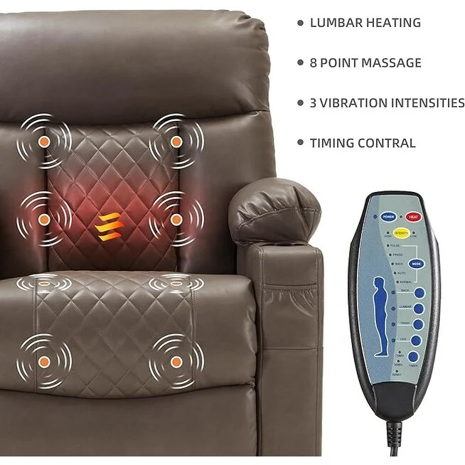 Grey Power Lift Recliner with Heat, Massage, USB, and Extended Footrest