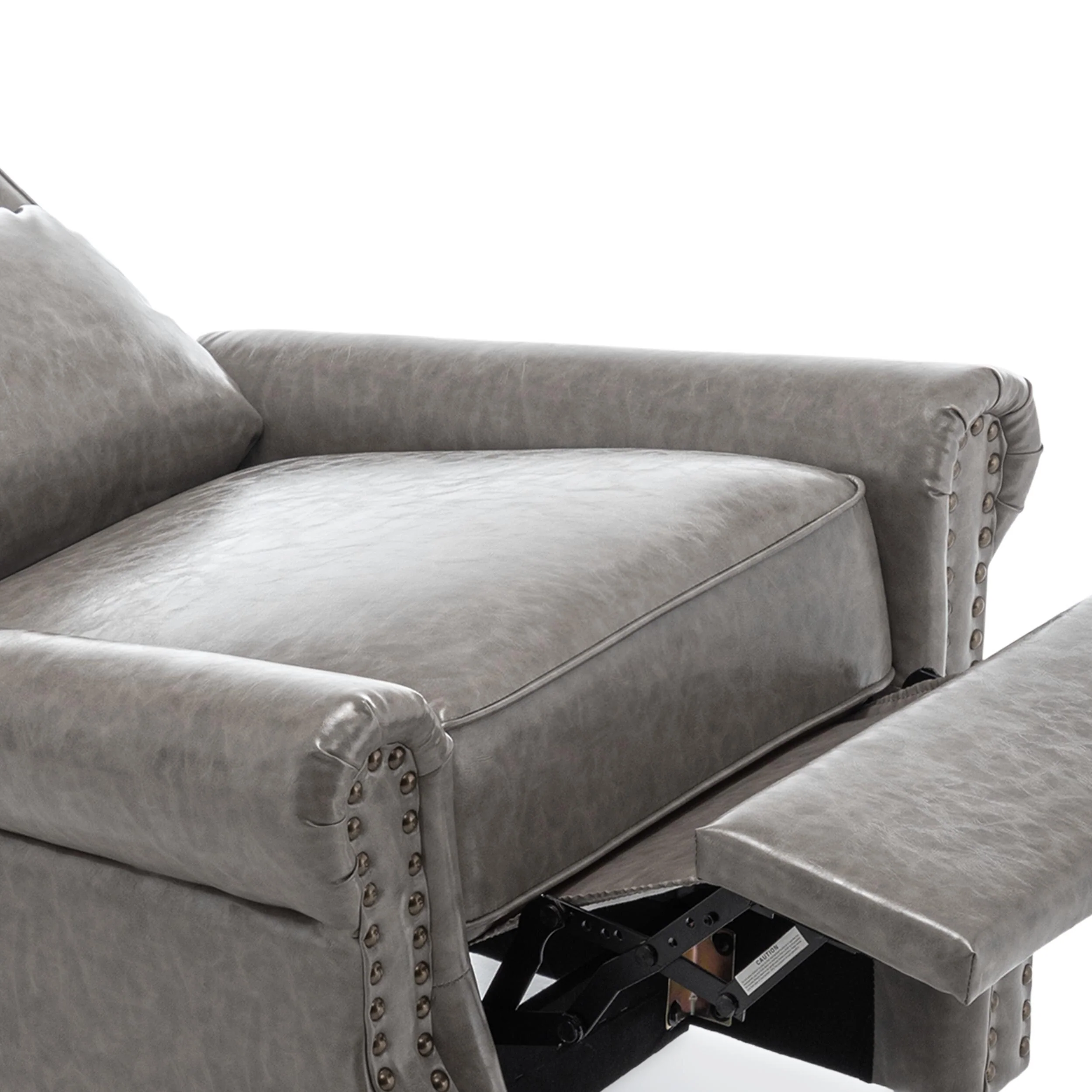 Mid-Century Nailhead Pu Leather Linen Recliner