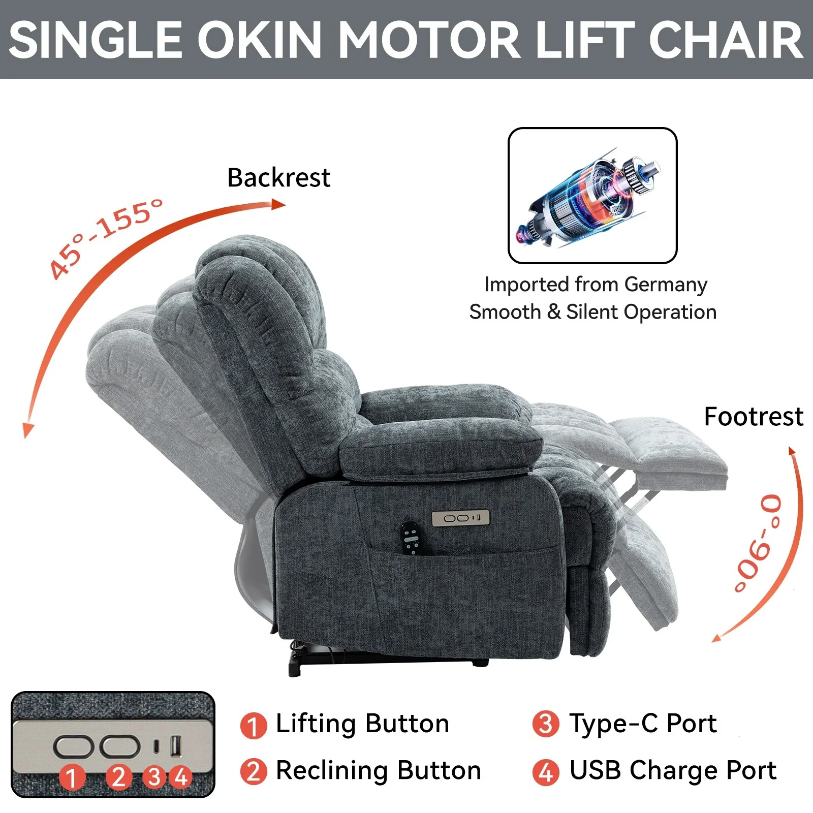 Chenille Power Lift Recliner Chair