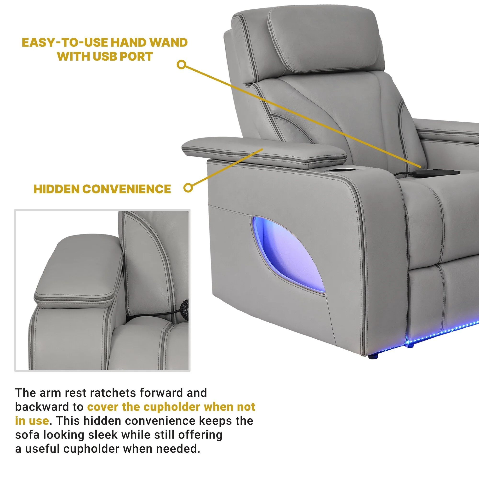 Octavia Silver and Gray Leather Zero Gravity Power Recliner with Heat and Massage