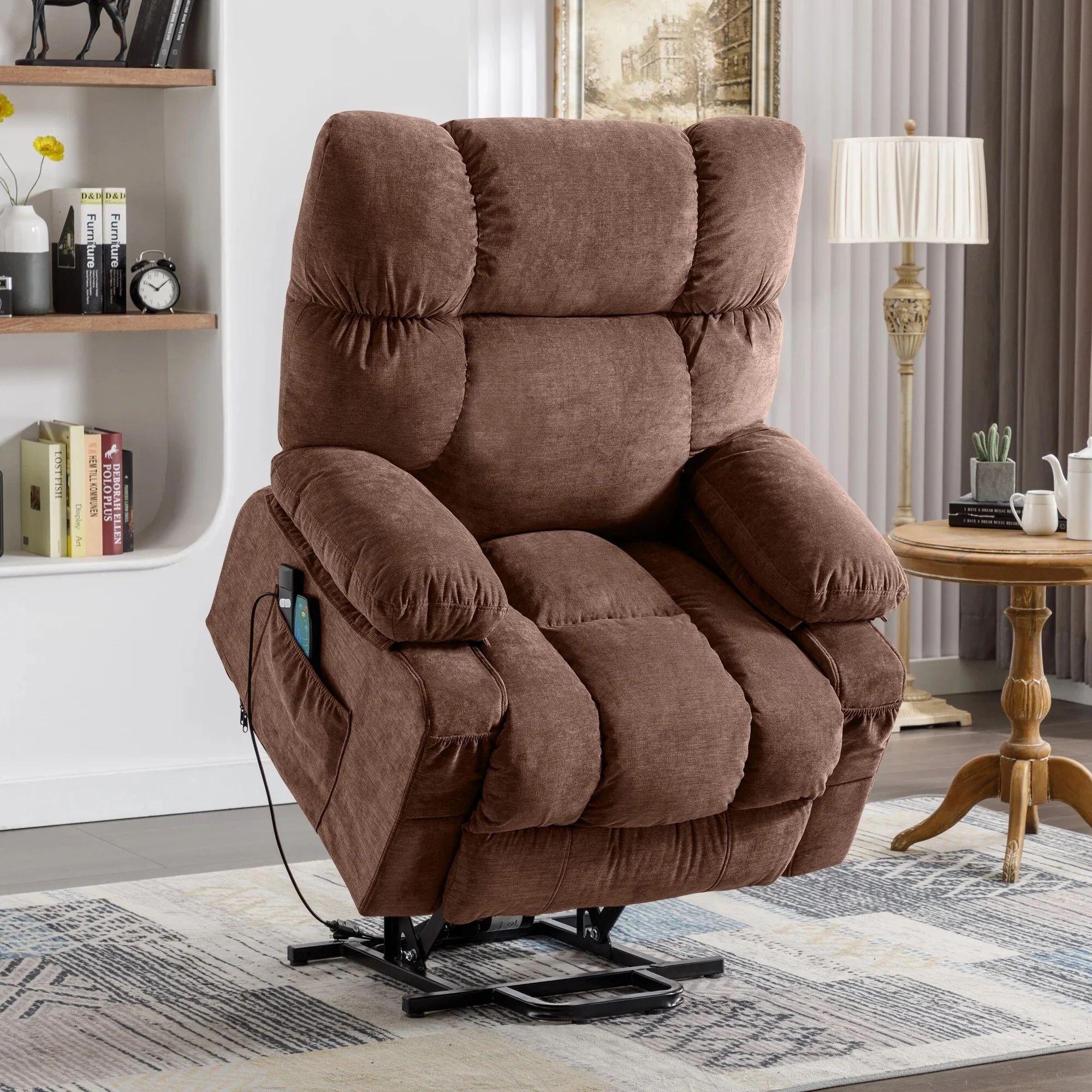 Blue Power Lift Recliner Chair with Heat, Massage, USB, and Remote Control