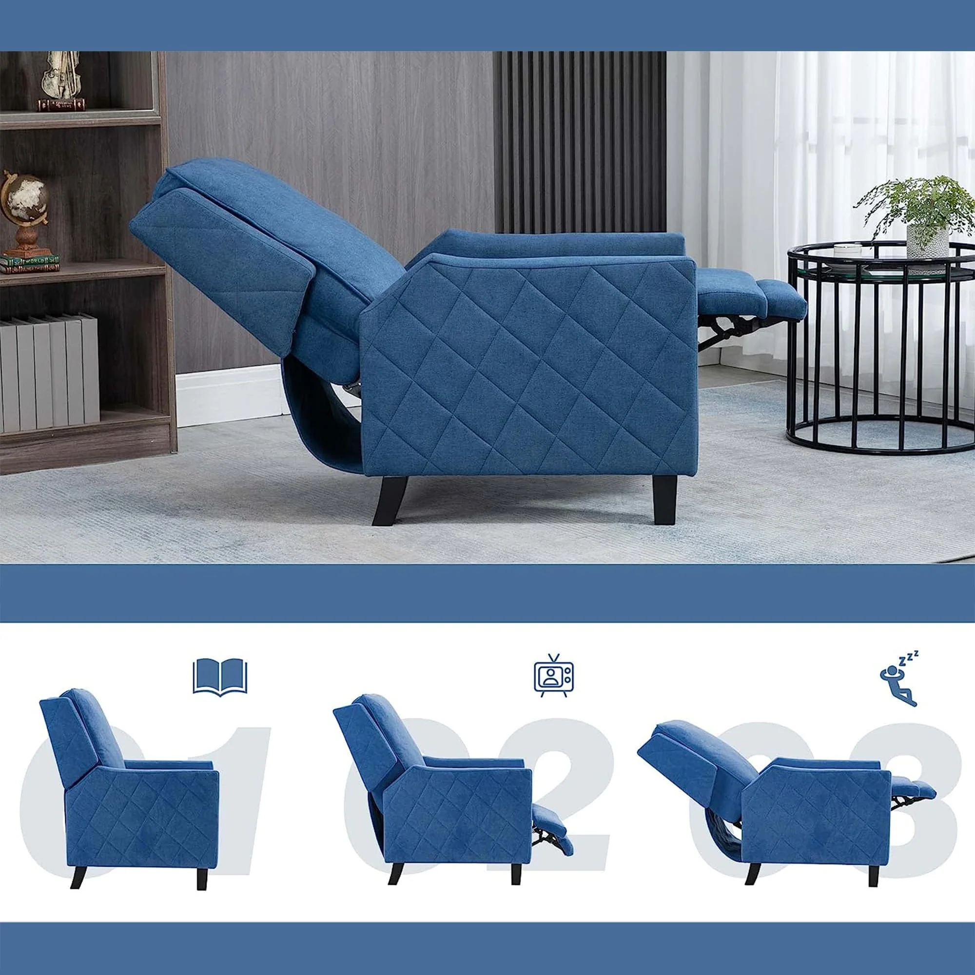 AVAWING Push Back Recliner Chair Linen Wing Back Chair