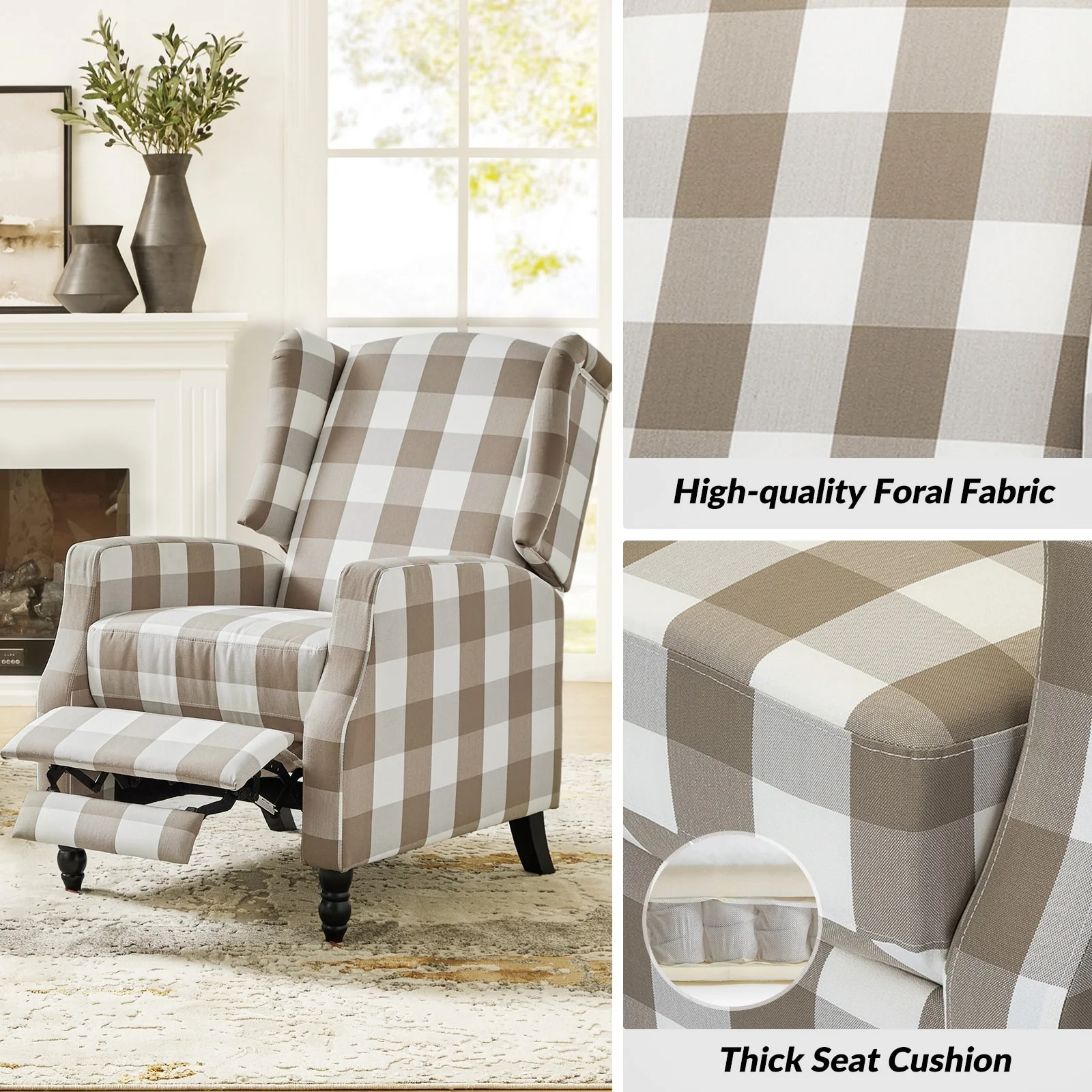 Damaris Mid-Century Modern Manual Pushback Recliner with Wingback Design by HULALA HOME