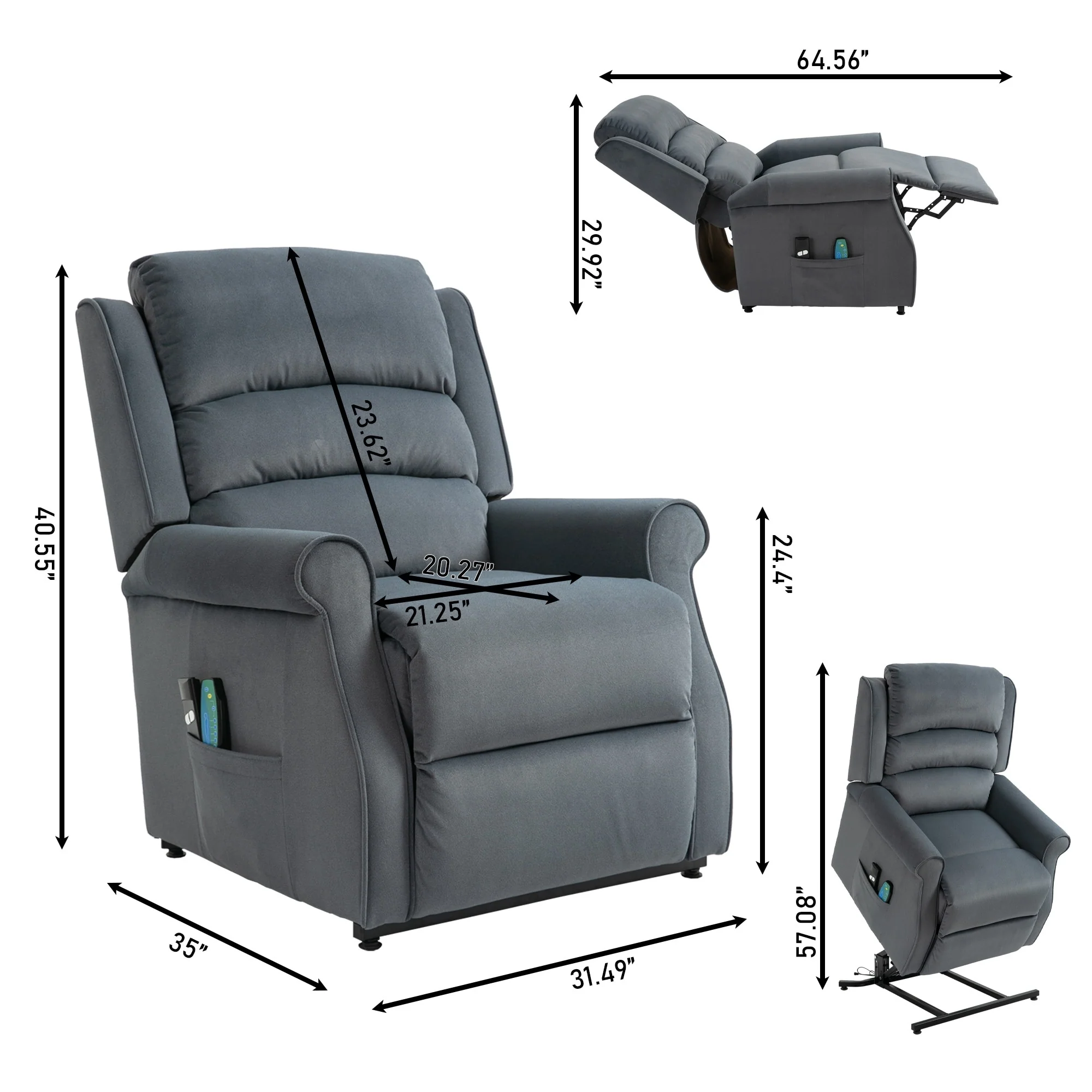 Clihome Chenille Fabric Power Lift Recliner Chair with Massage