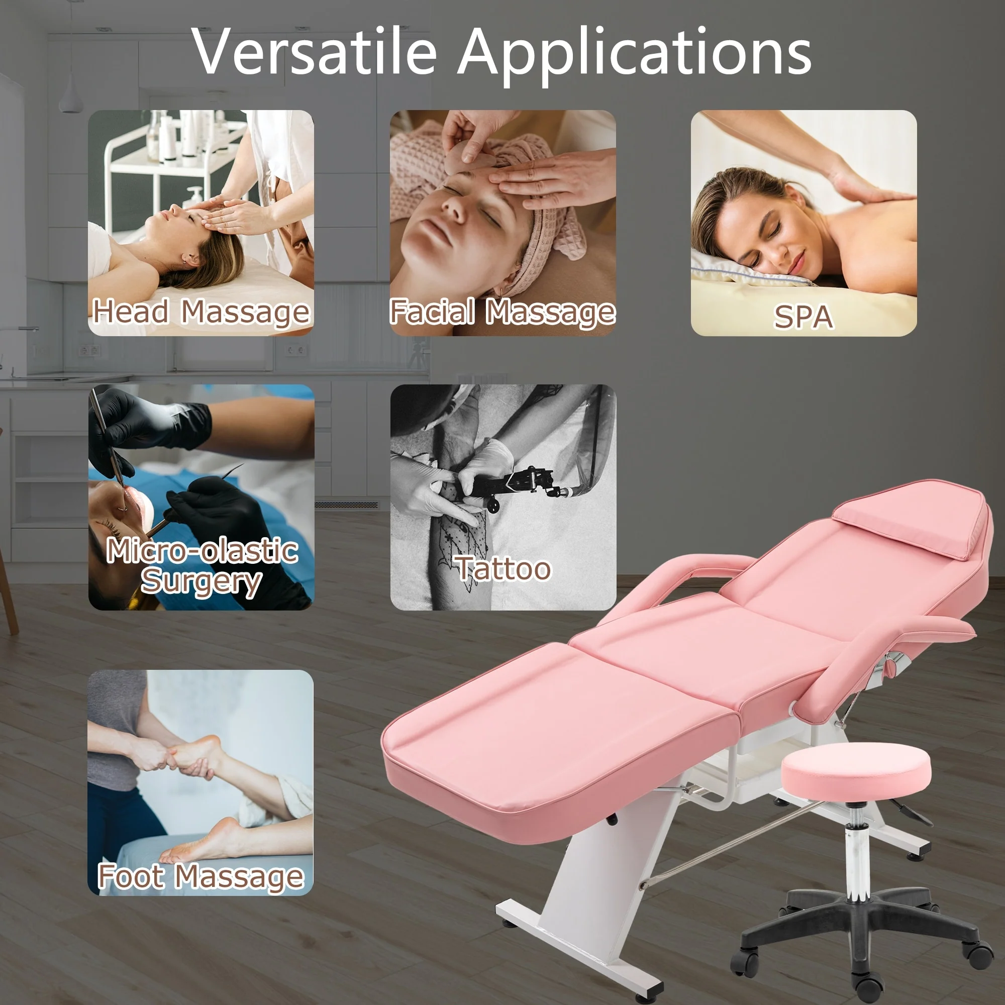Professional Massage Spa Salon Bed Chair, Folding Lash Bed with Hydraulic Stool Adjustable Facial Chair Bed