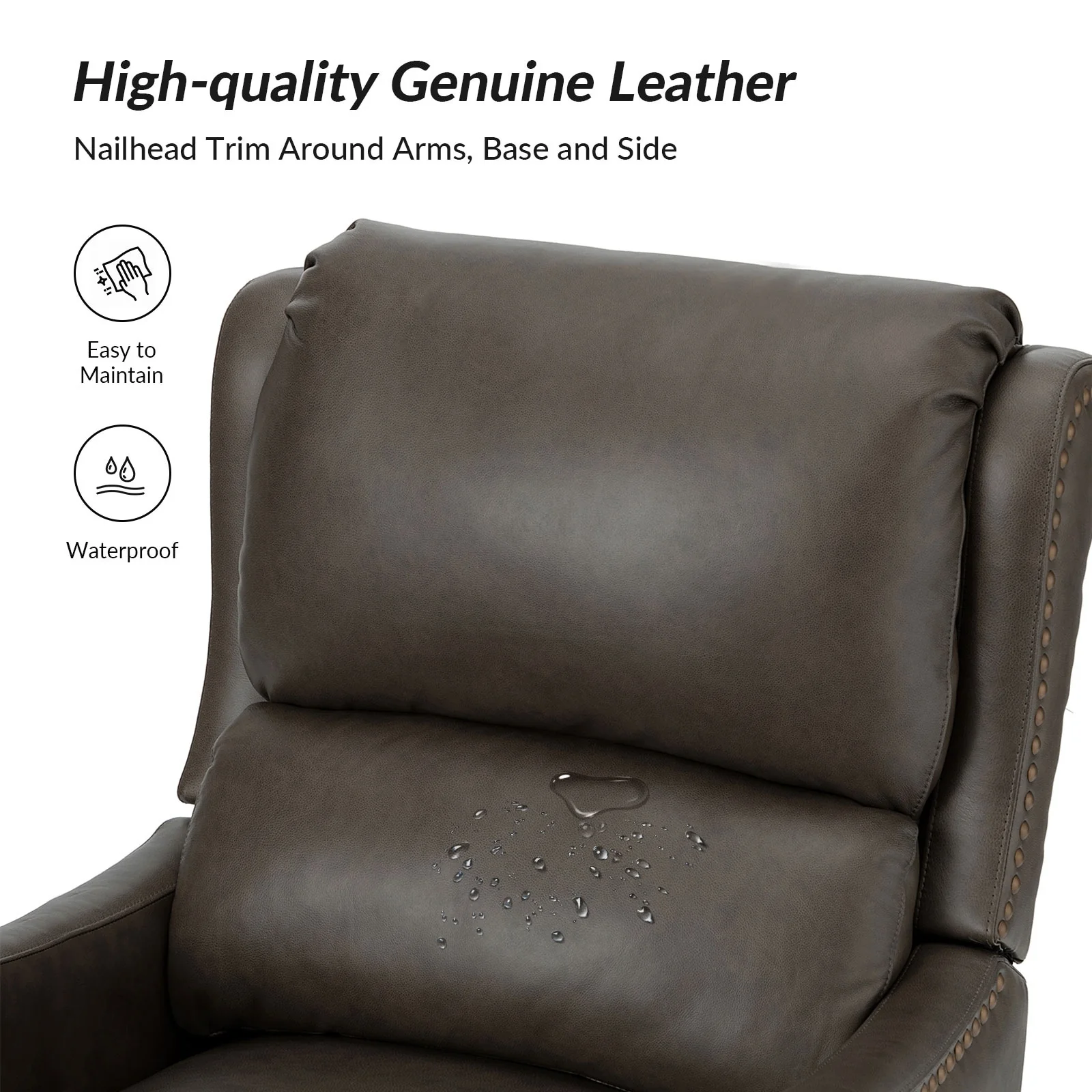 Brigida Modern Genuine Leather Nailhead Trim Recliner with Adjustable Footrest Set of 2 by HULALA HOME