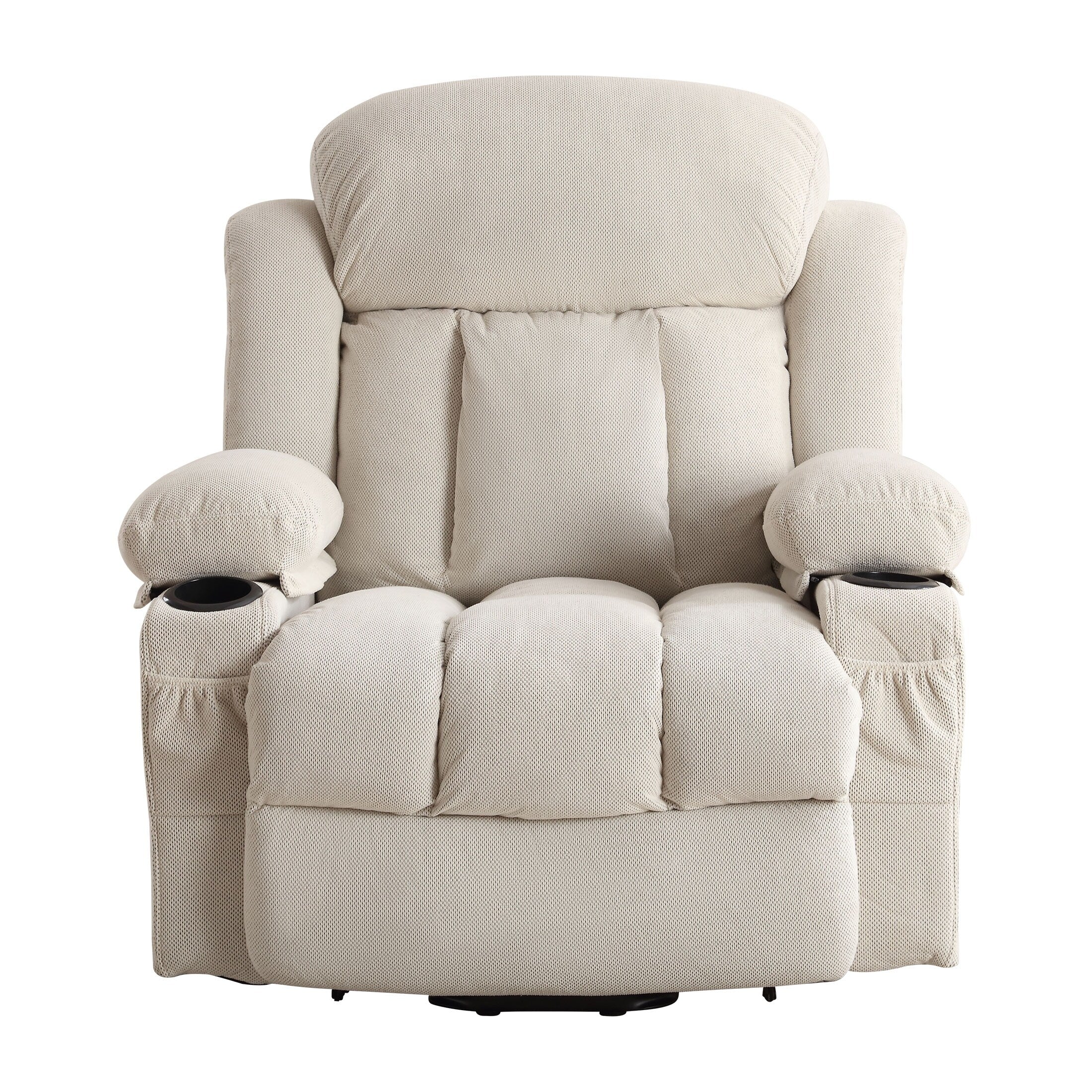 Beige Electric Recliner with Heat, Massage, USB, and Remote Control