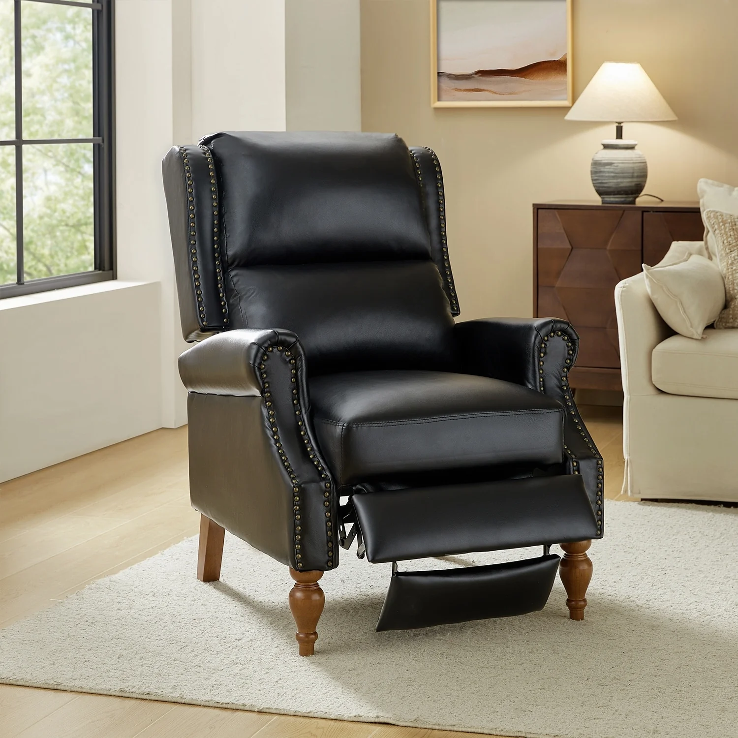 Terri Traditional Vegan Leather Manual Push Back Recliner by HULALA HOME