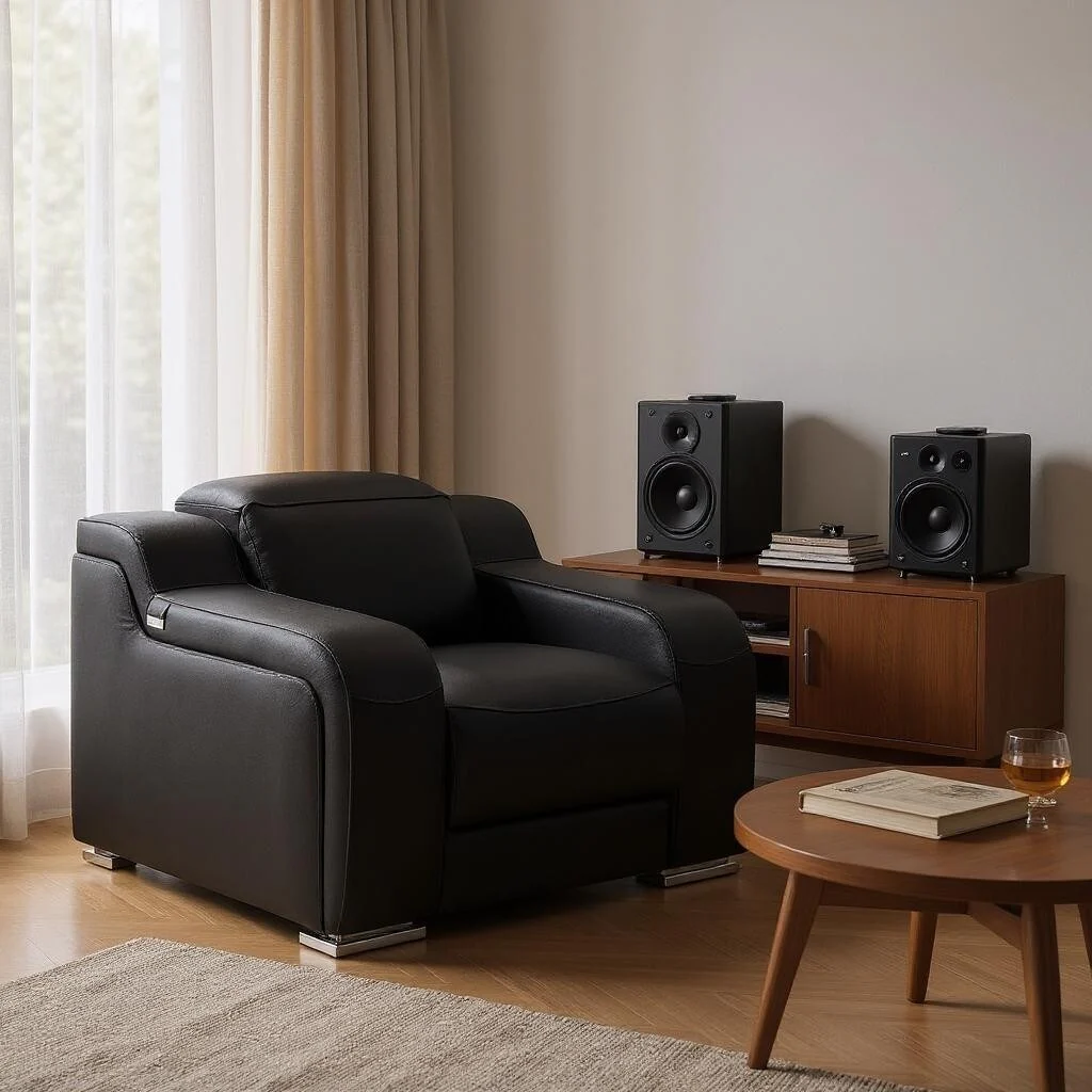 HomeRoots 41 Black Italian Leather Wall Hugger Recliner With USB