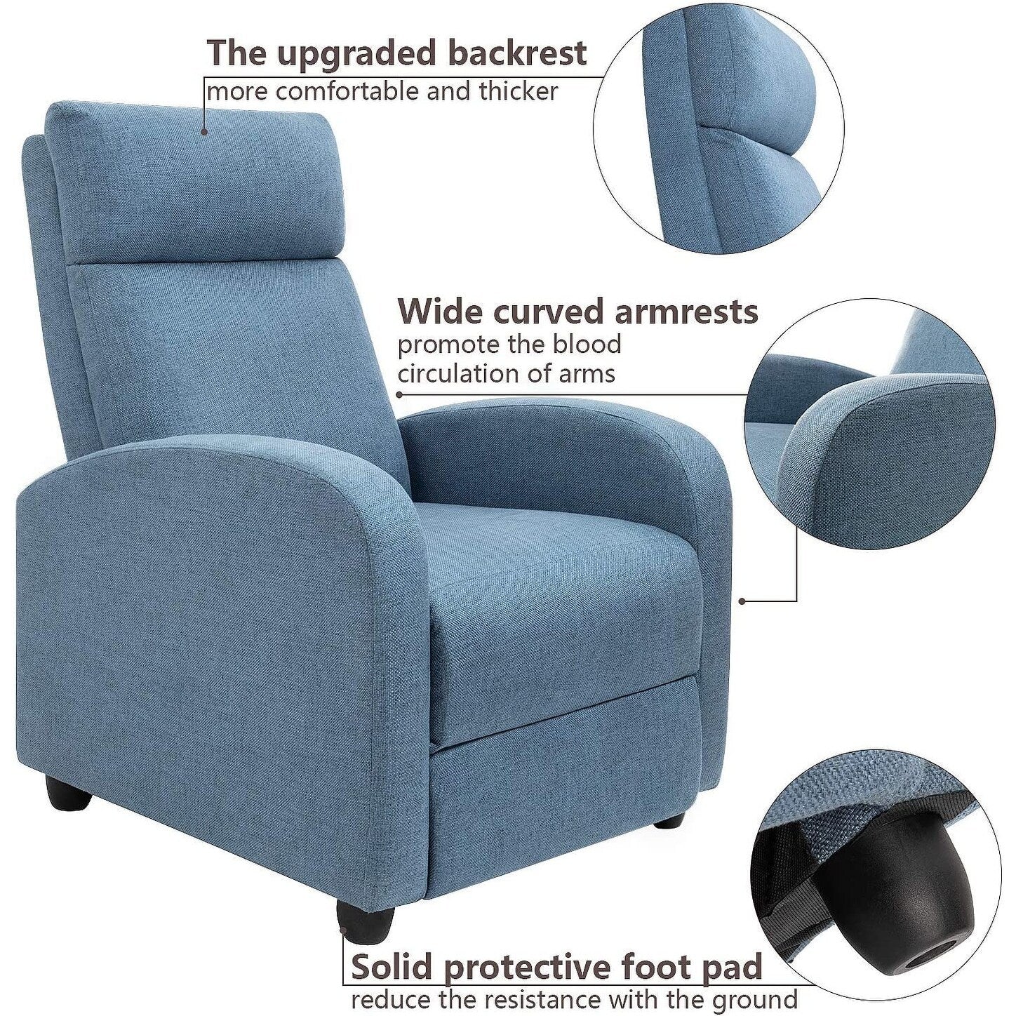 Furniwell Fabric Single Sofa Recliner with Padded Seat