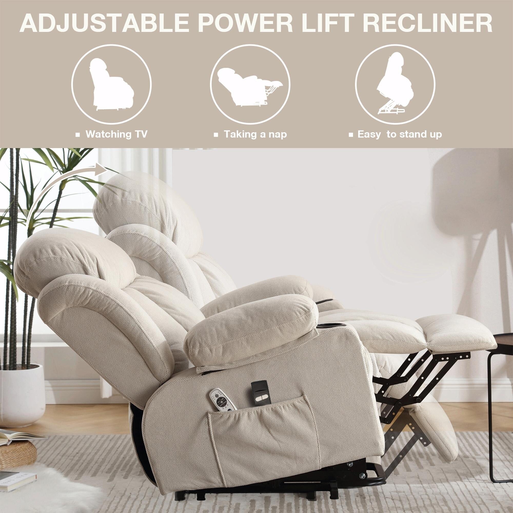 Power Lift Recliner Chair with Heat and Massage, Electric Fabric Recliner Chair