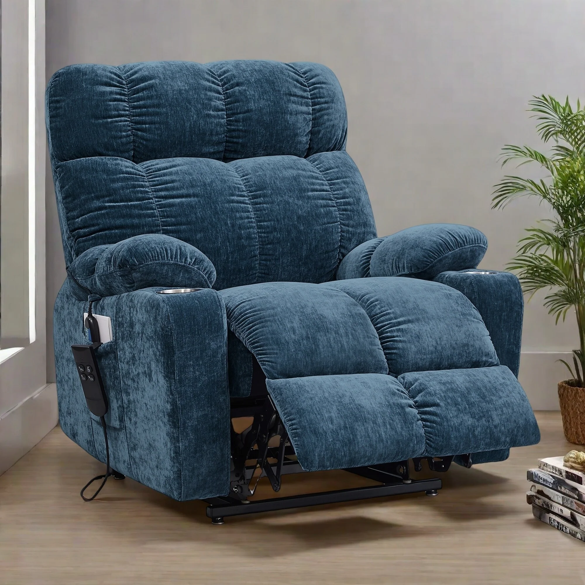 Standard-Size Fabric Dual-Motor Power Lift Recliner Chair with Heat, Massage, and Infinite Position Lay Flat Recline