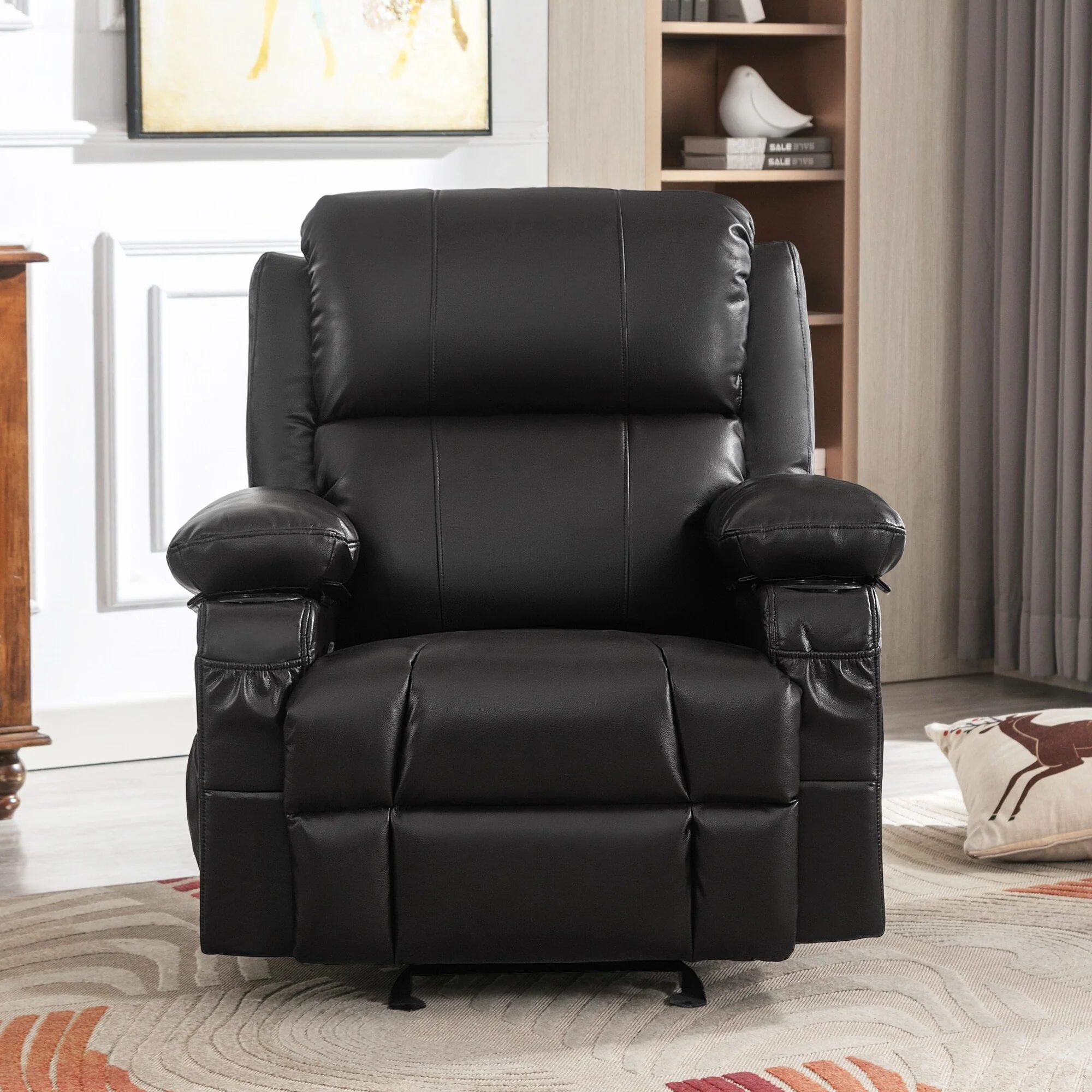 Black Rocking Recliner with USB Charging, Massage, Heating, and Cup Holders for Ultimate Comfort