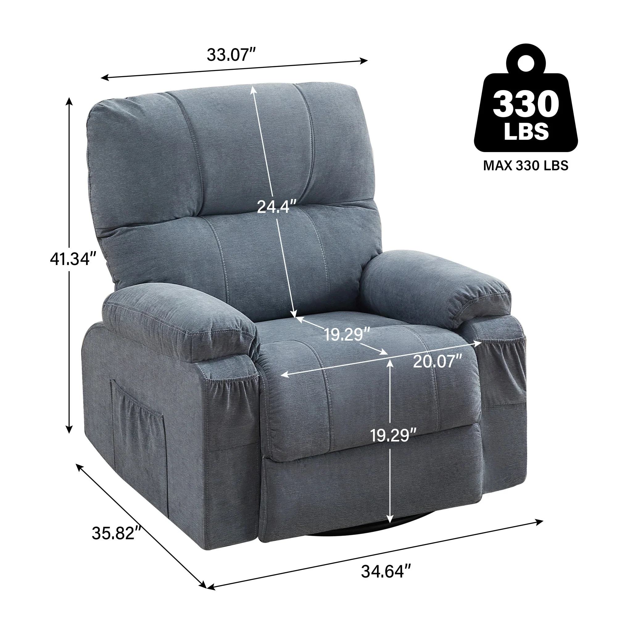 360�� Linen Swivel Rocker Recliner with Side Pockets