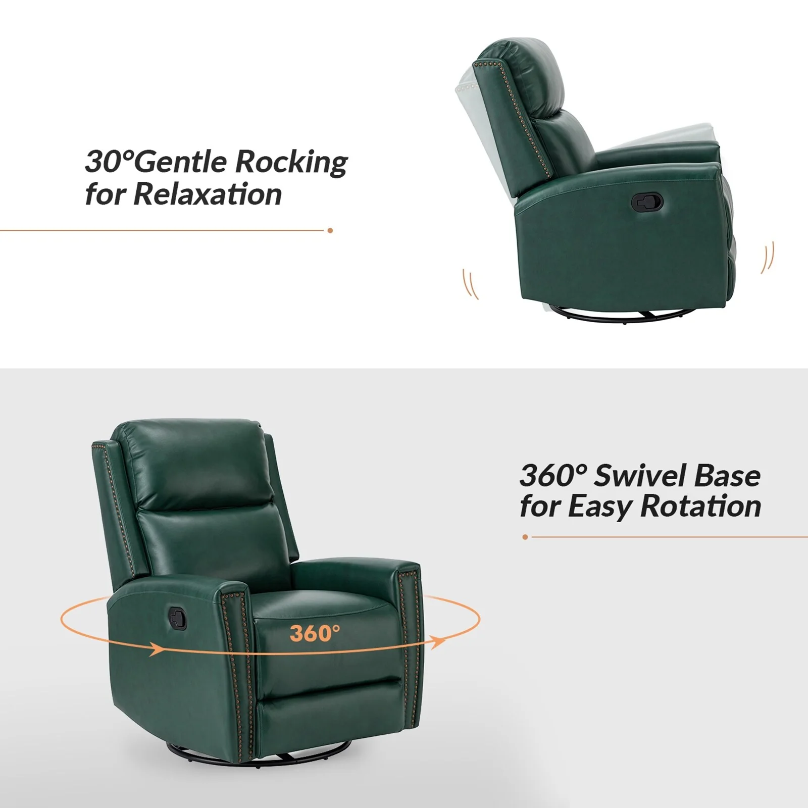 Fiacro 30.31Wide Modern Genuine Leather Wingback Swivel Rocker Recliner with Nailhead Trims, Set of 2