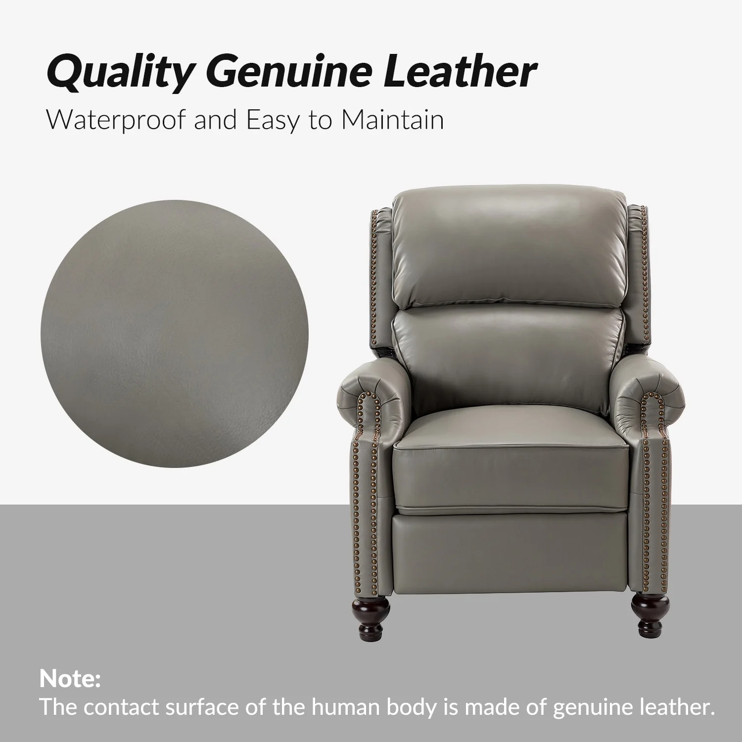 Gabriela Mid-Century Modern Genuine Leather Recliner with Tapered Block Feet by HULALA HOME