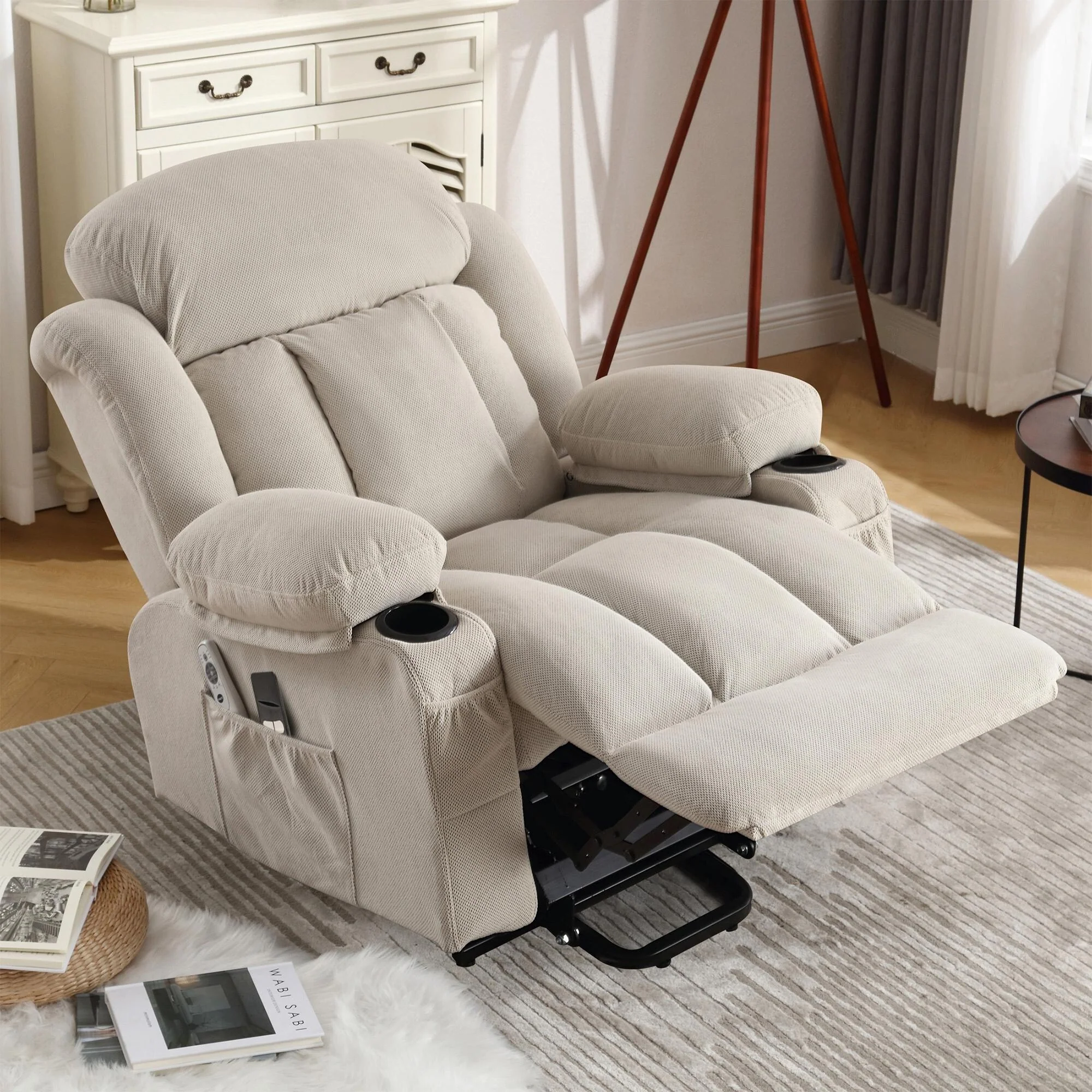 Power Lift Recliner Chair with Heat and Massage, Electric Fabric Recliner Chair