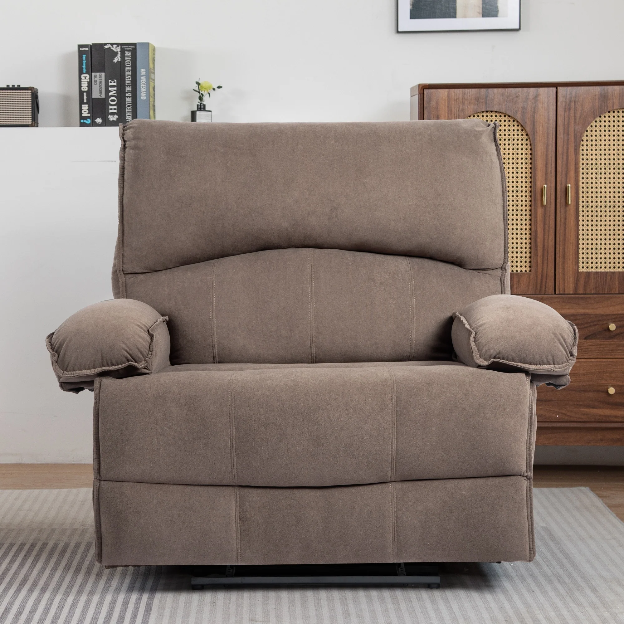 Extra-Wide Push-Back Recliner with Heated Massage Pillow and Plush Fleece Upholstery