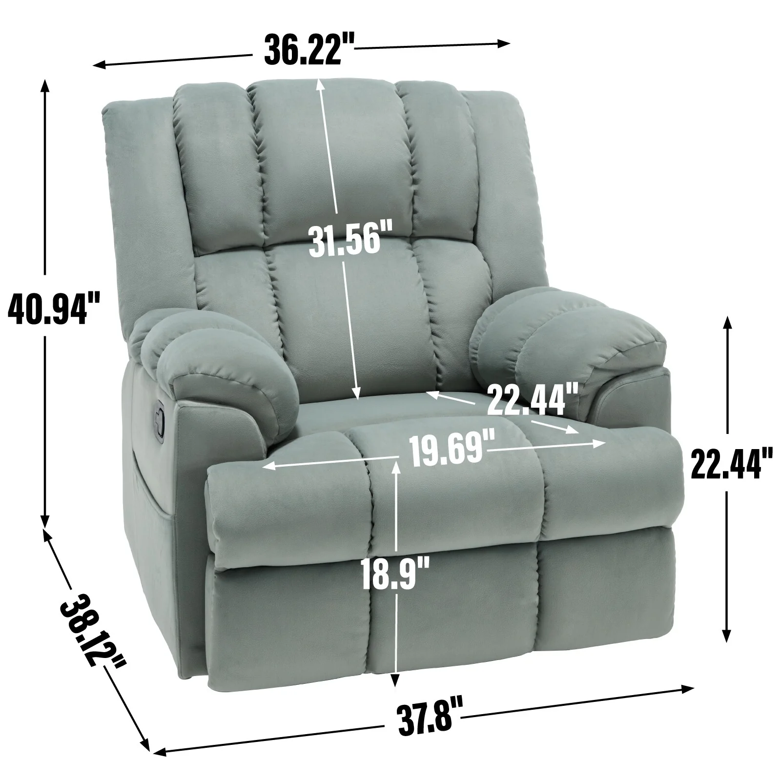 Extra-Large Manual Recliner Chair with 360�� Swivel Base and Rocking Motion, Tool-Free Assembly